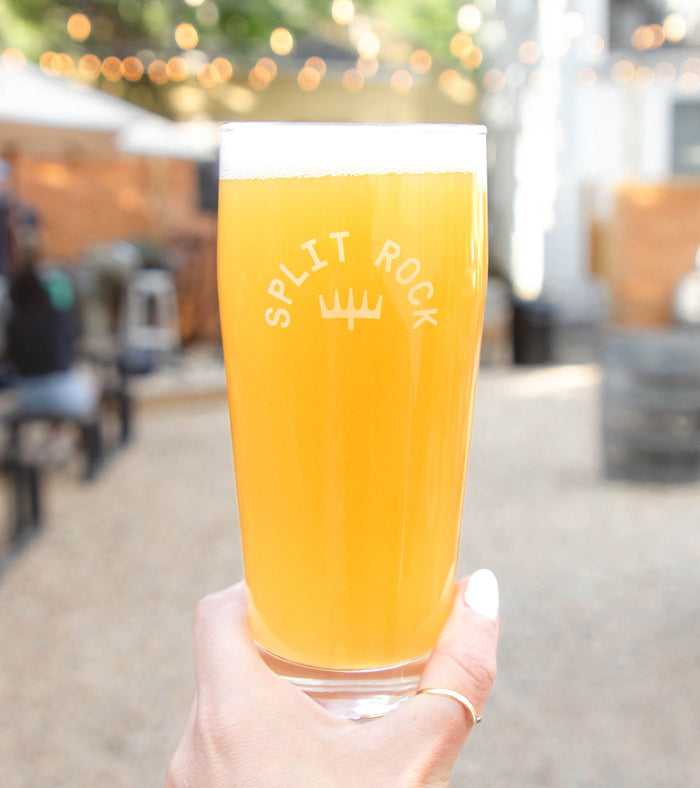 A Split Rock pint in the beer garden under the string lights