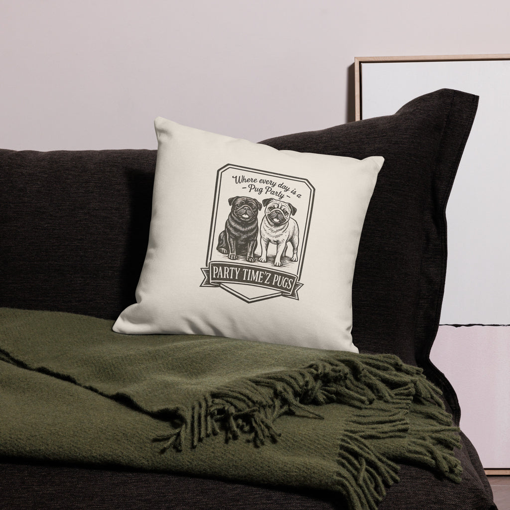 Party Time'Z Pugs Premium Pillow