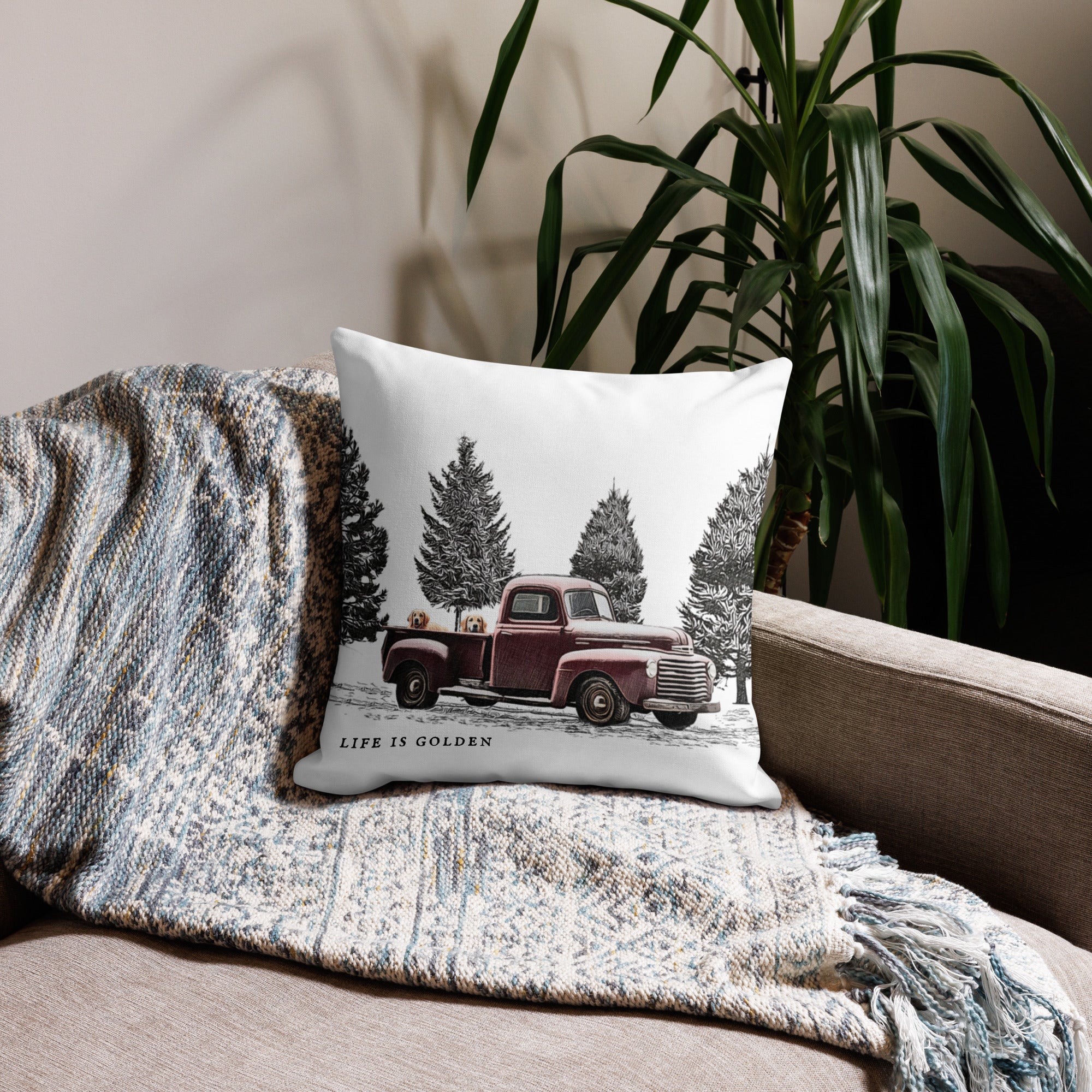 Vintage Golden Truck Pillow