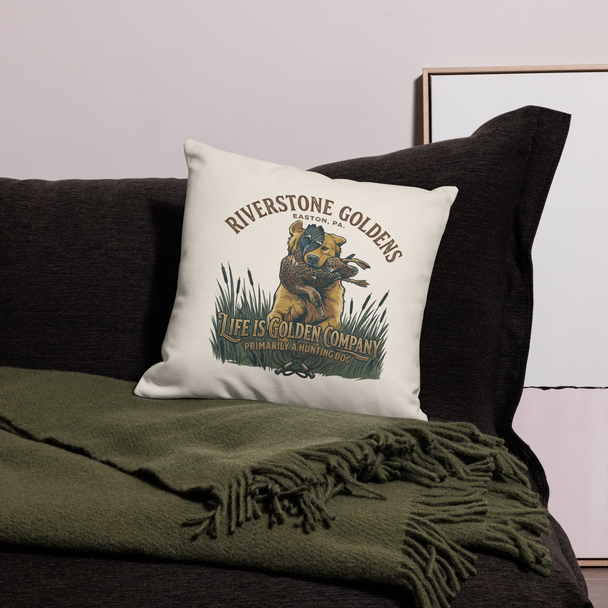 Riverstone Goldens Hunting Premium Pillow