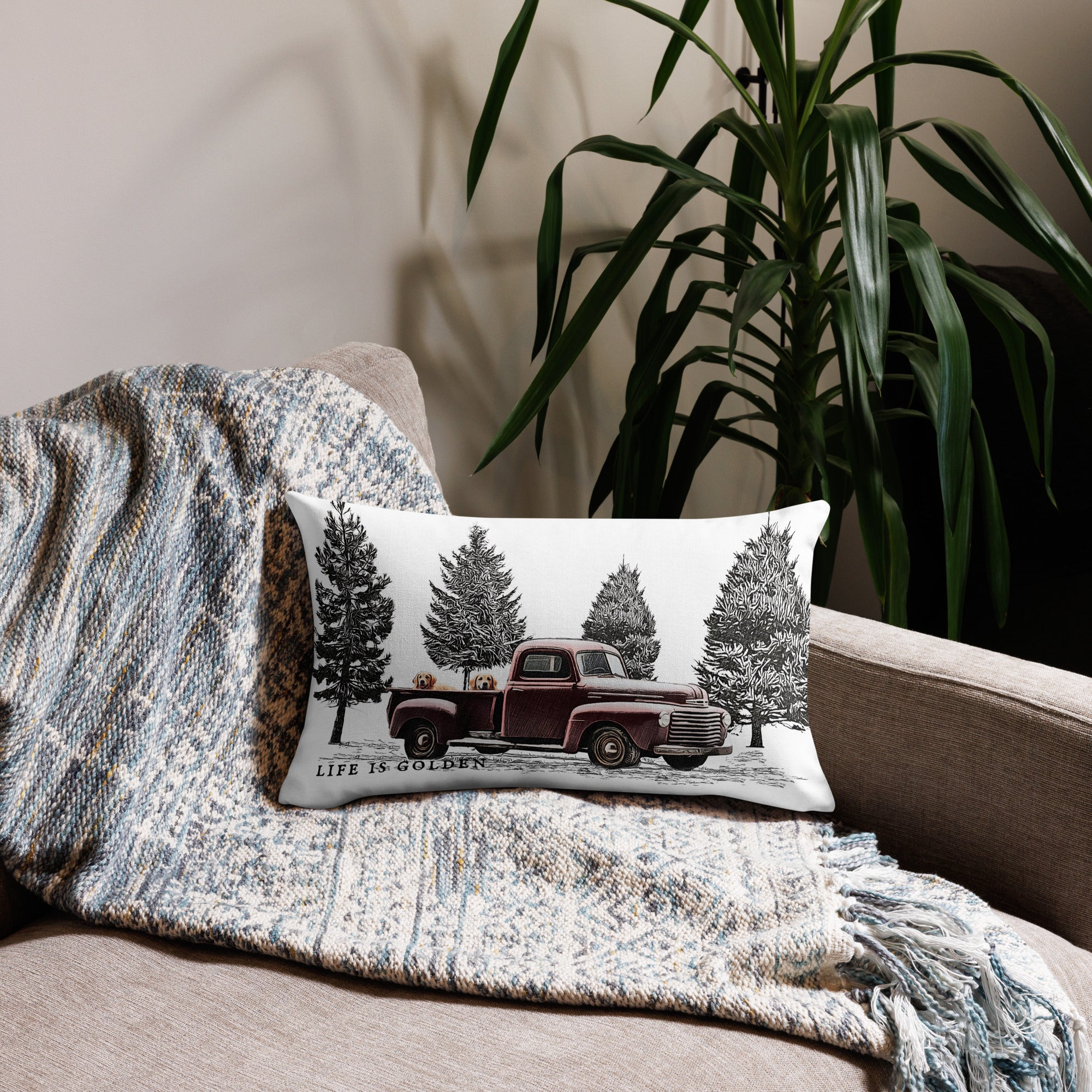 Vintage Golden Truck Pillow