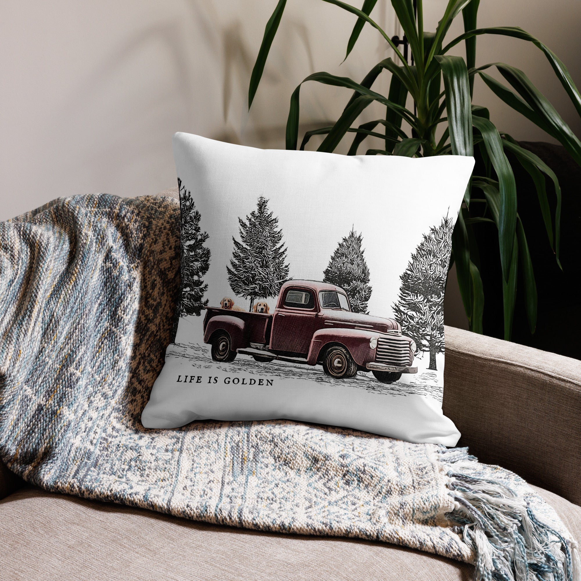 Vintage Golden Truck Pillow
