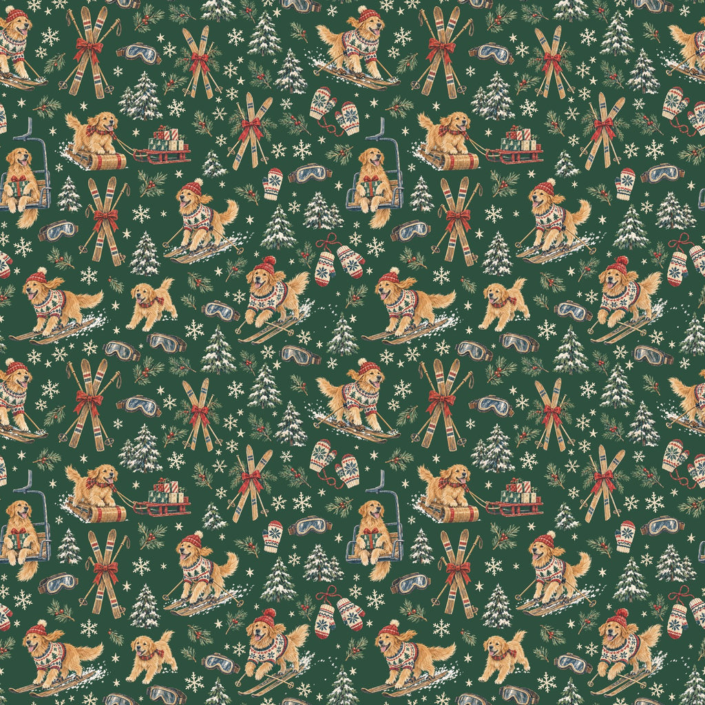 Après-Ski Goldens Wrapping Paper — the print, a 24 in square