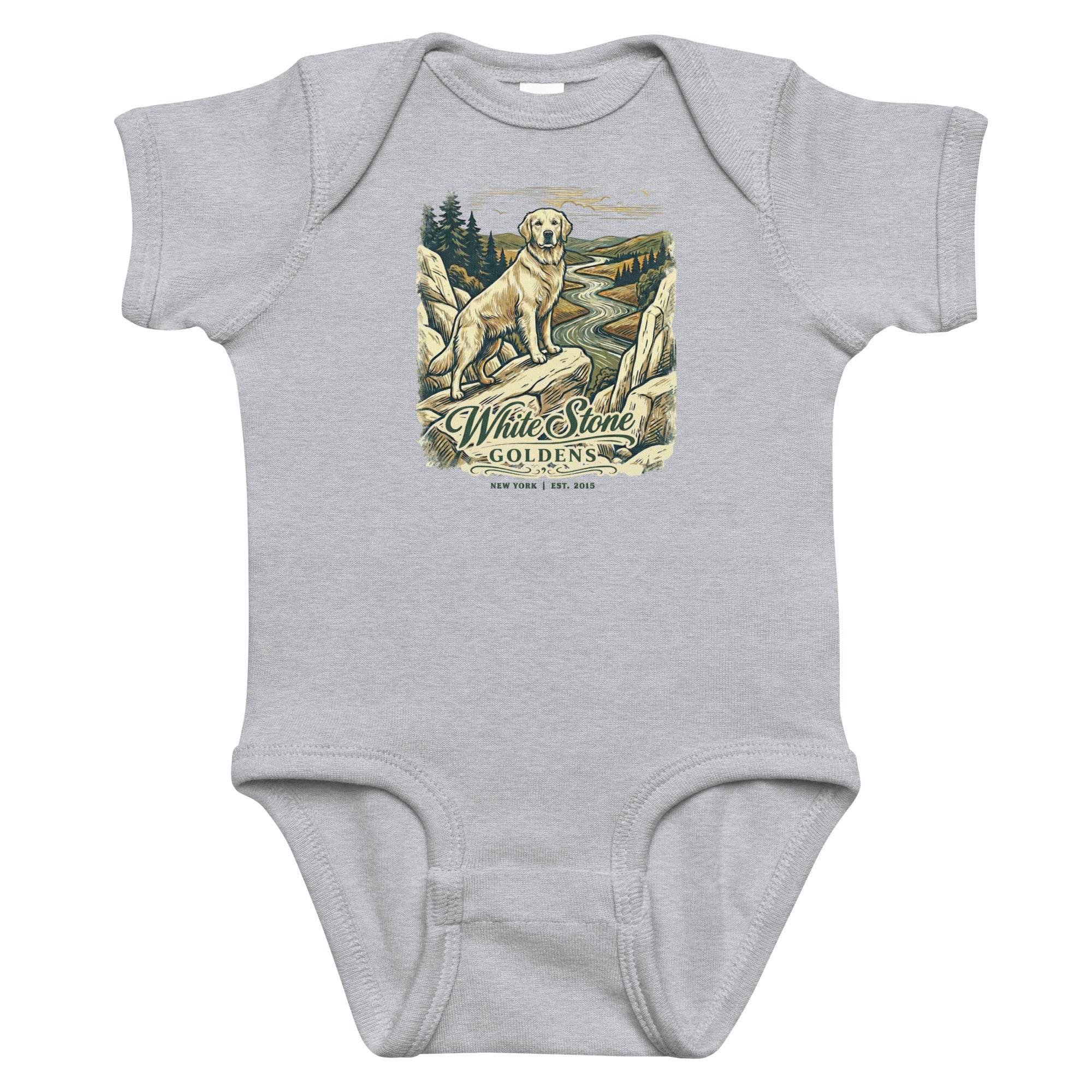 White Stone Goldens Baby Onesie