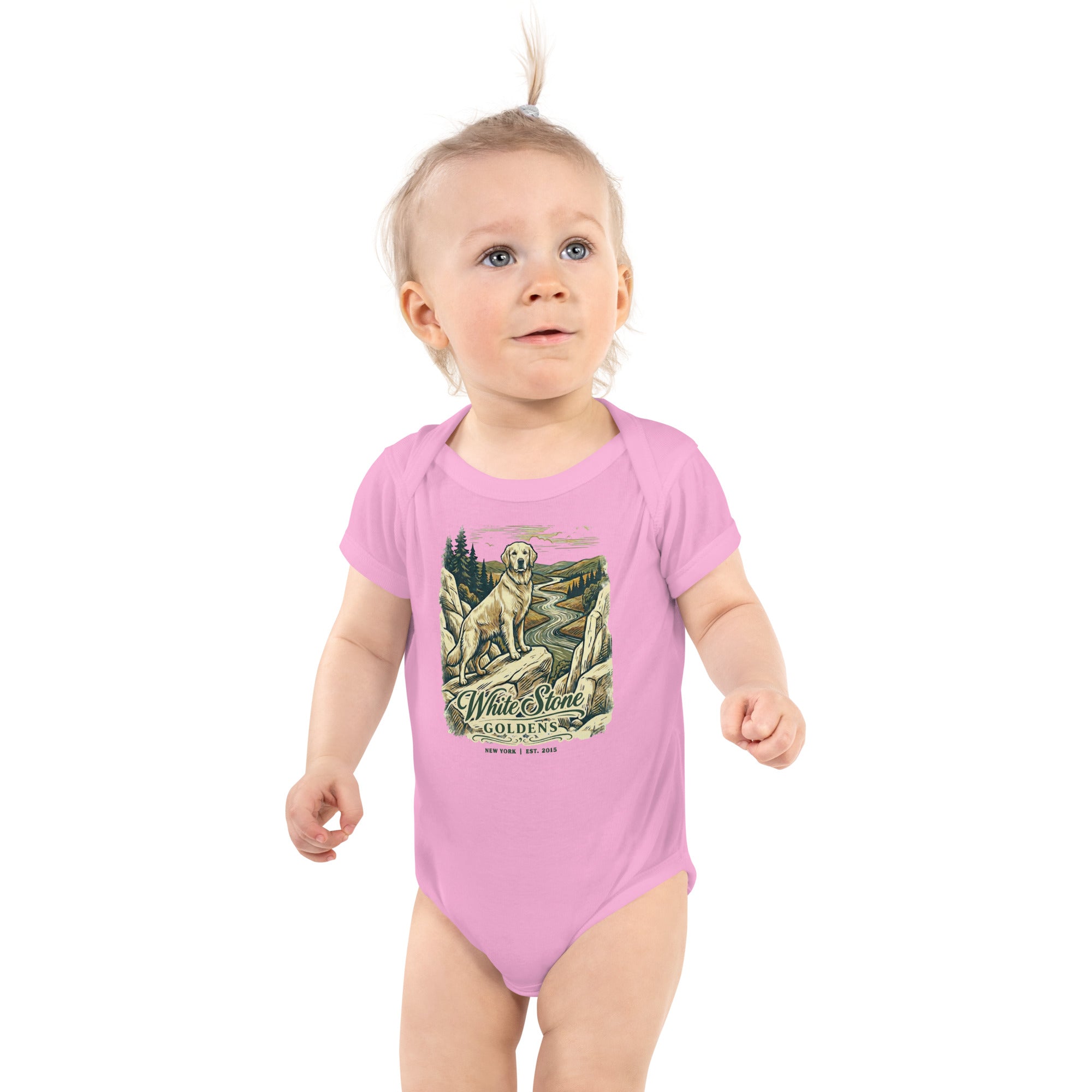 White Stone Goldens Baby Onesie