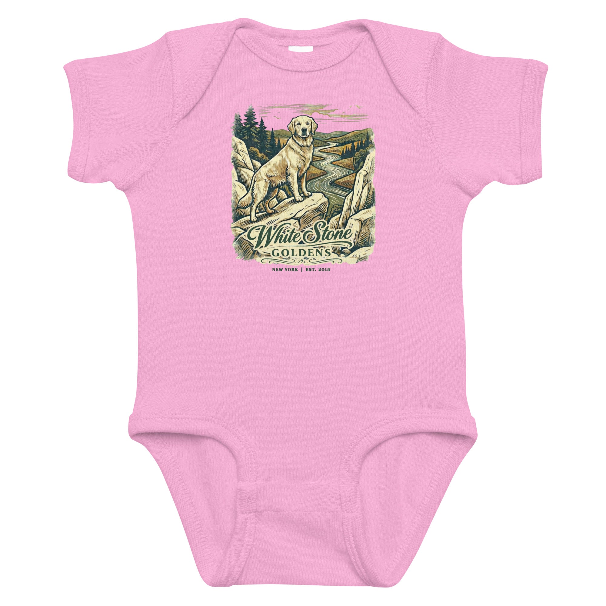 White Stone Goldens Baby Onesie