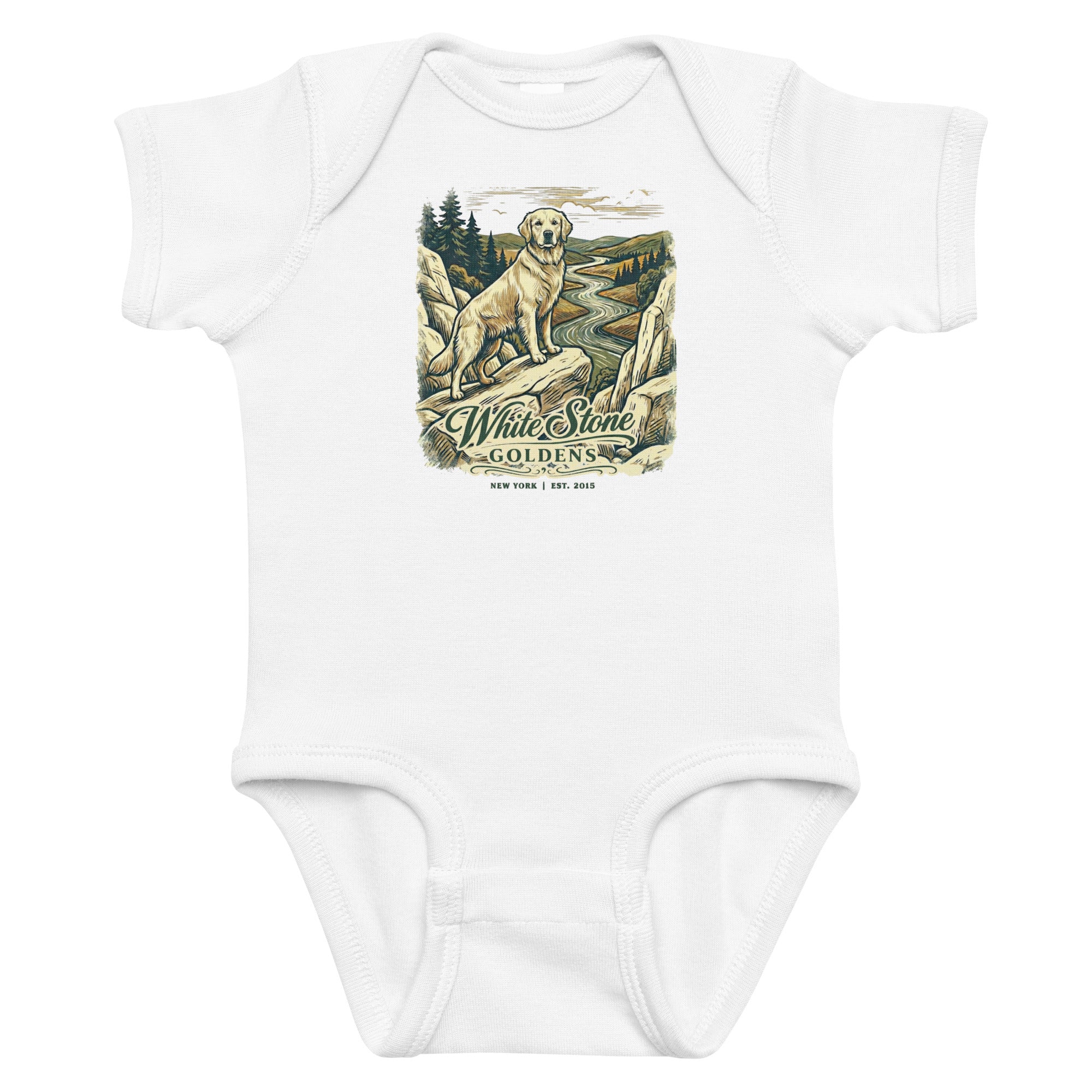 White Stone Goldens Baby Onesie