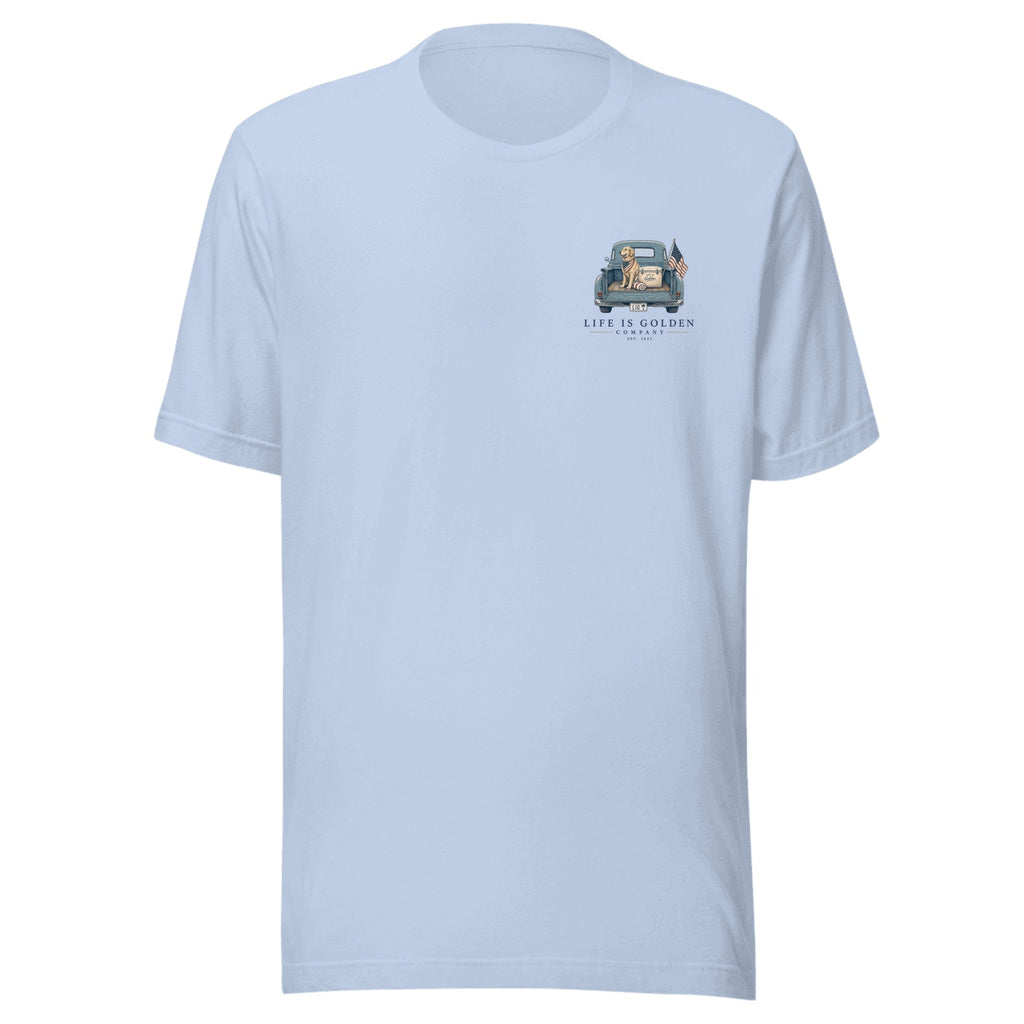 The Tailgate Patriot Tee — Baby Blue (front)