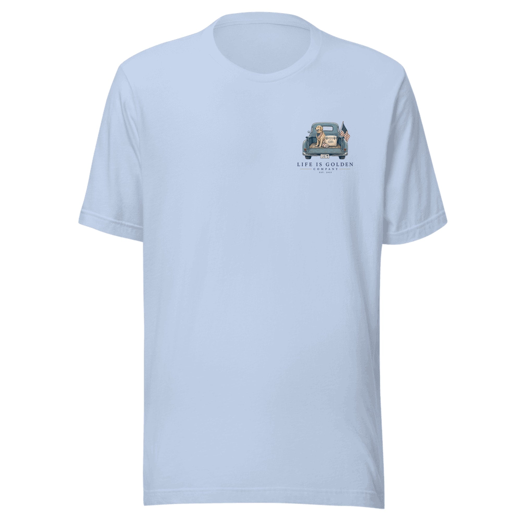 The Tailgate Patriot Tee — Baby Blue (front)