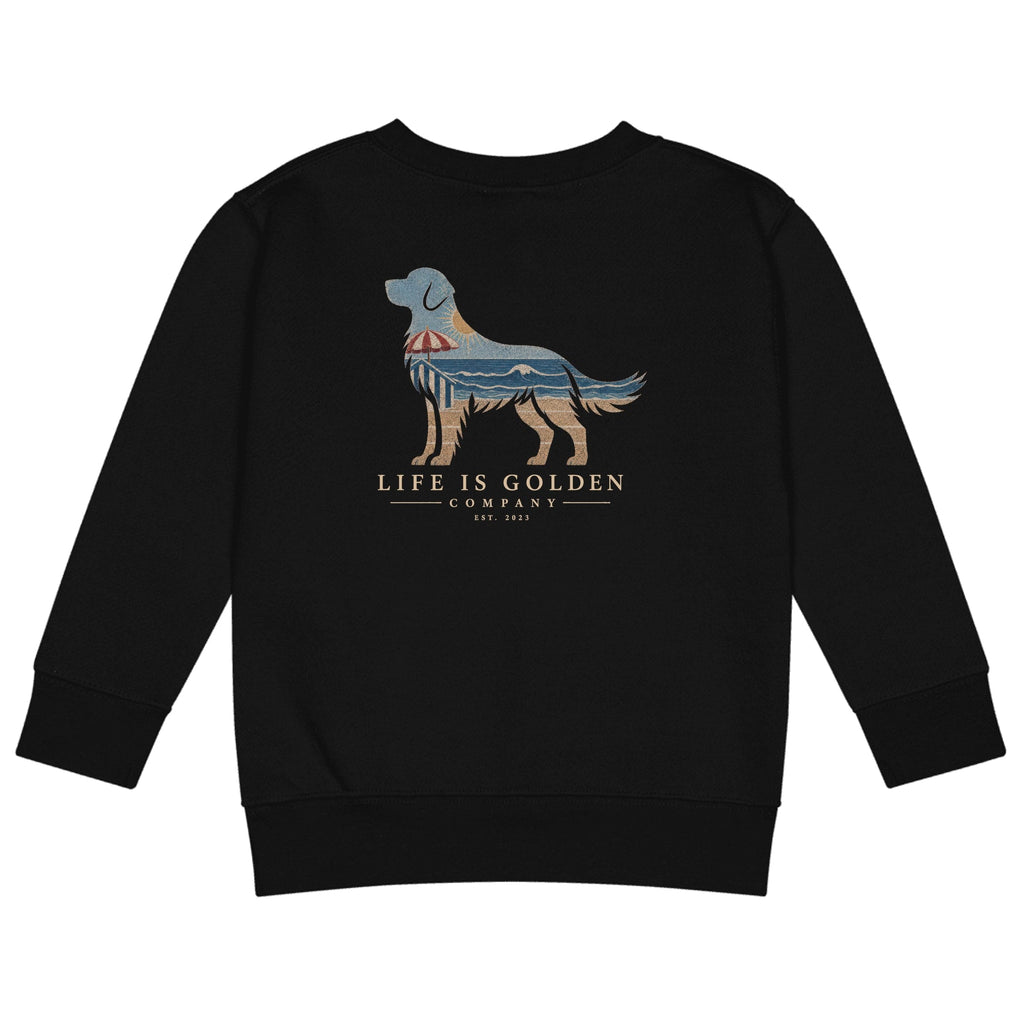 The Beach Day Golden II Kids Crewneck — Black