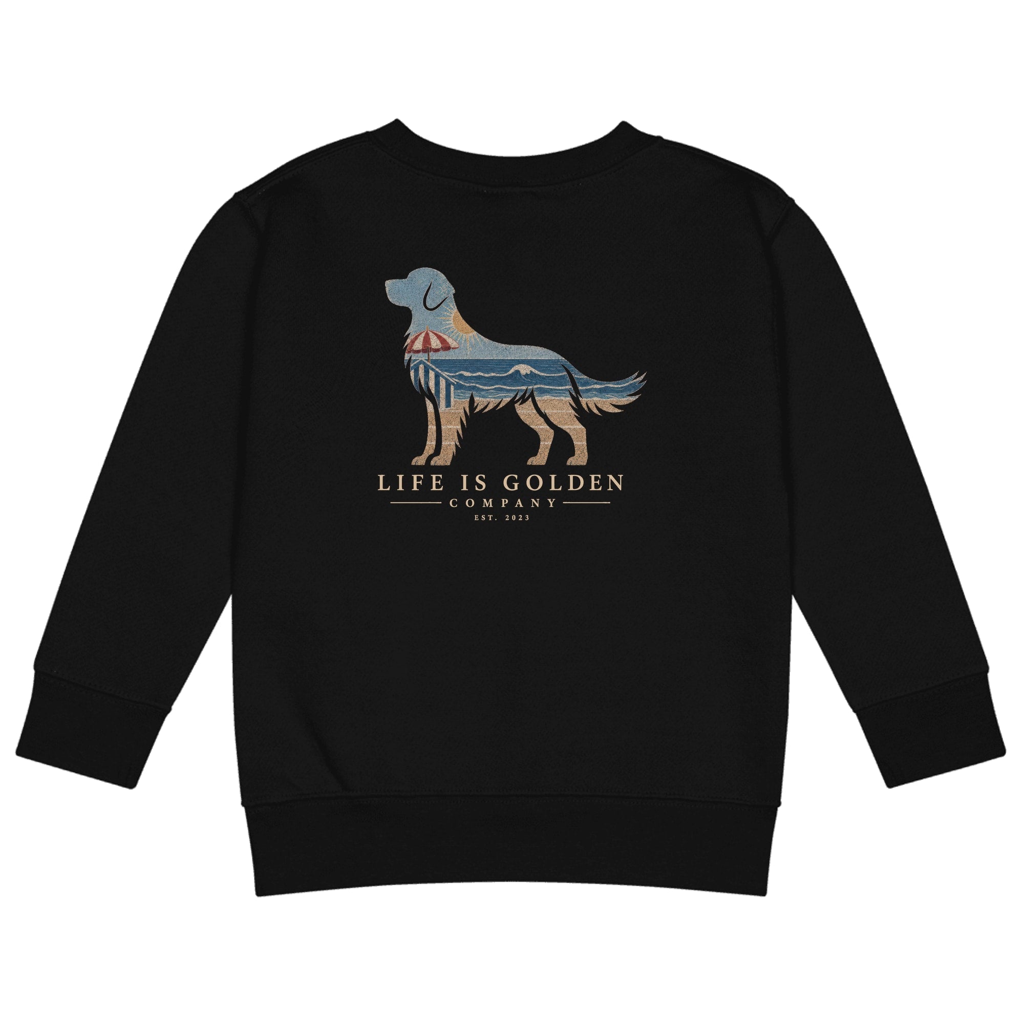 The Beach Day Golden II Kids Crewneck — Black