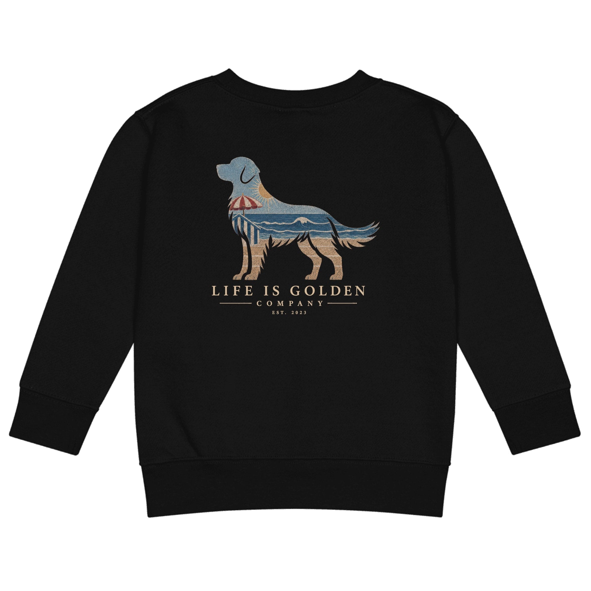 The Beach Day Golden Little Kids Crew — Black