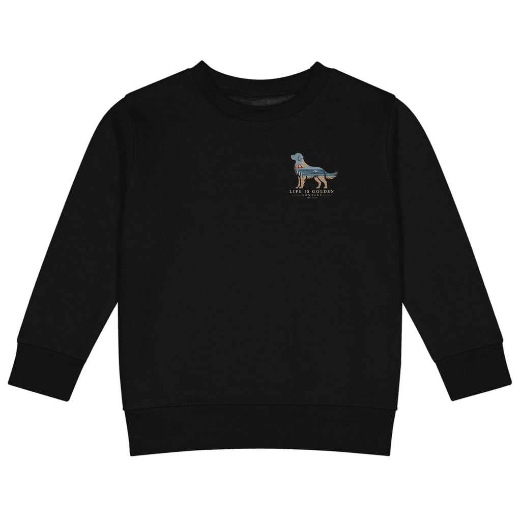 The Beach Day Golden Little Kids Crew — Black (front)