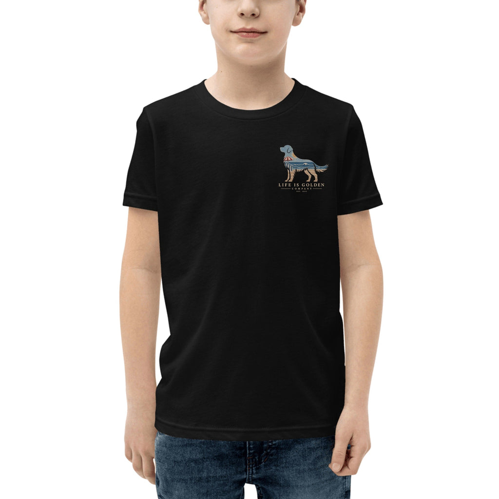 The Beach Day Golden Youth Tee — Black (front)
