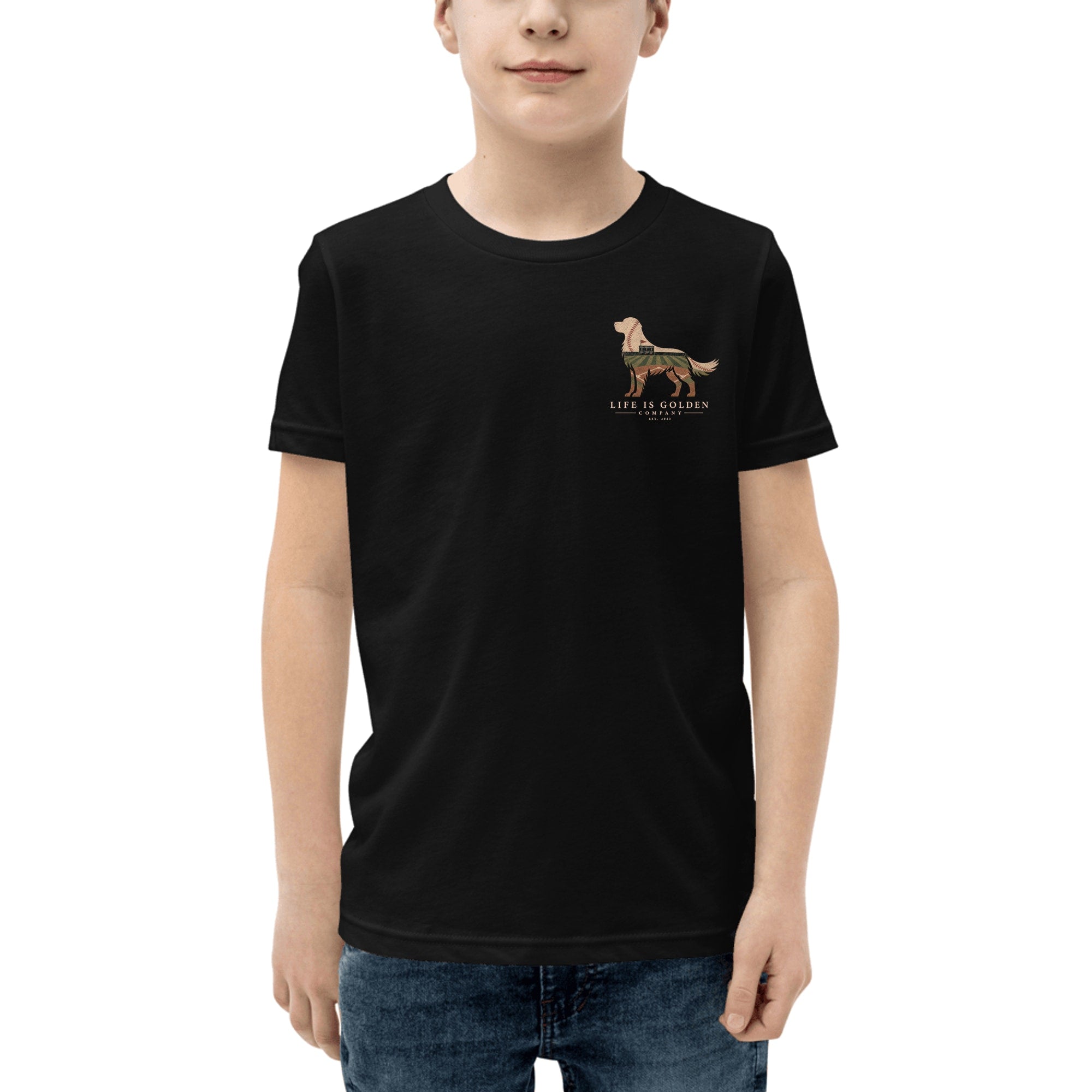 The Home Team Golden Youth Tee — Black (front)
