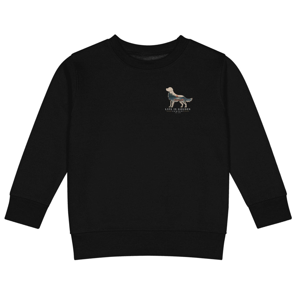 The Still Water Golden Little Kids Crew — Black (front)