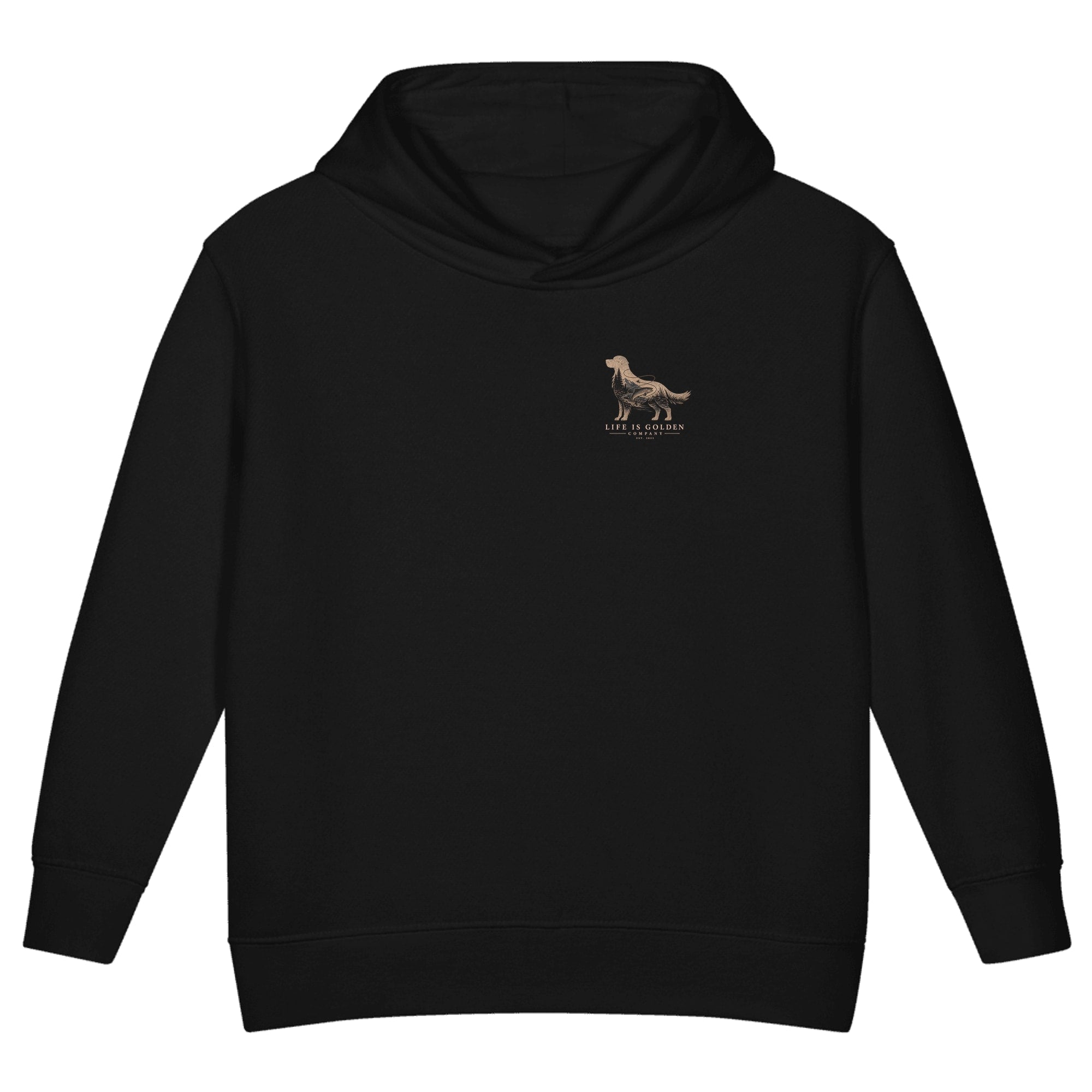 The Riverbend Golden II Toddler Hoodie — Black (front)
