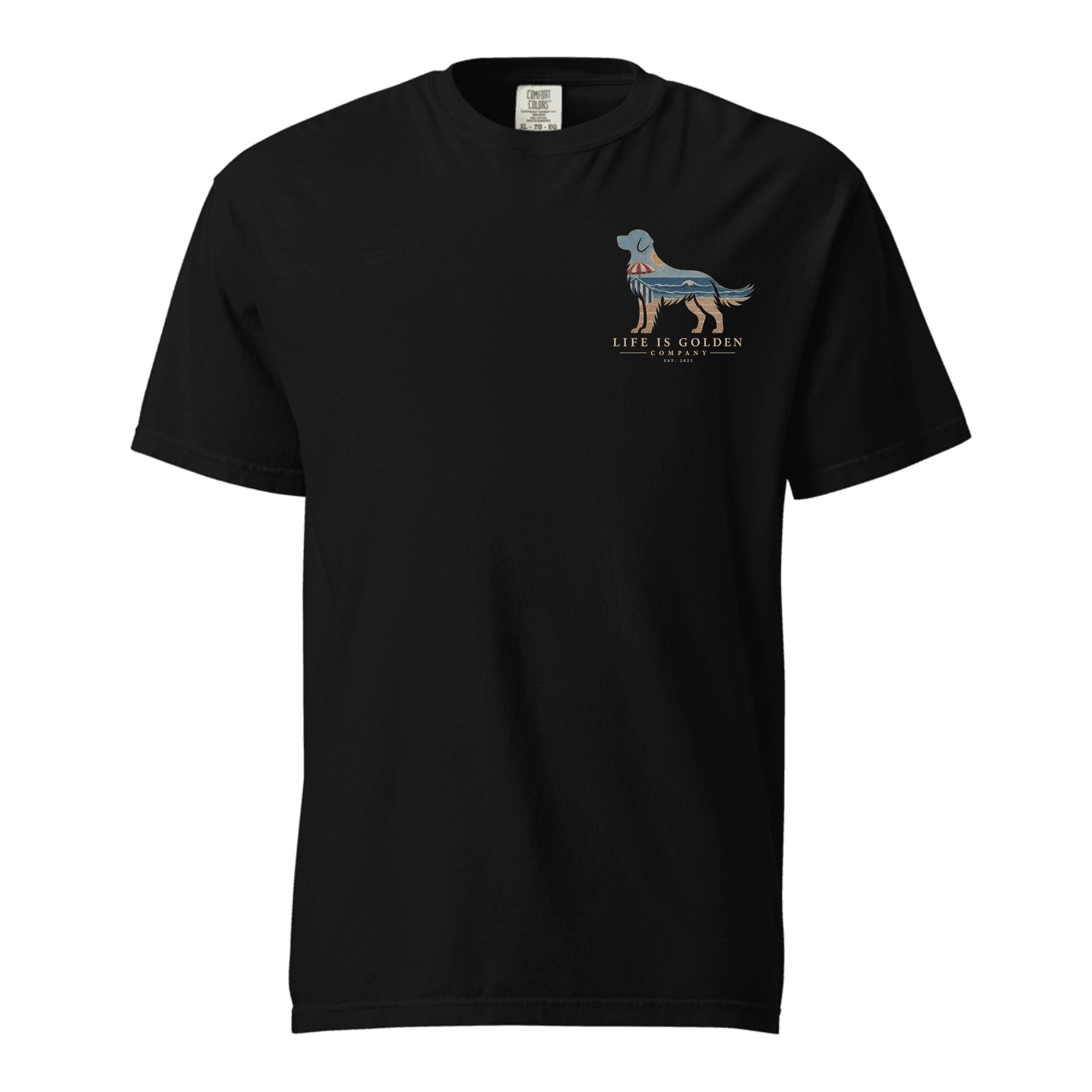 The Beach Day Golden Tee — Heavyweight Tee — Black (front)