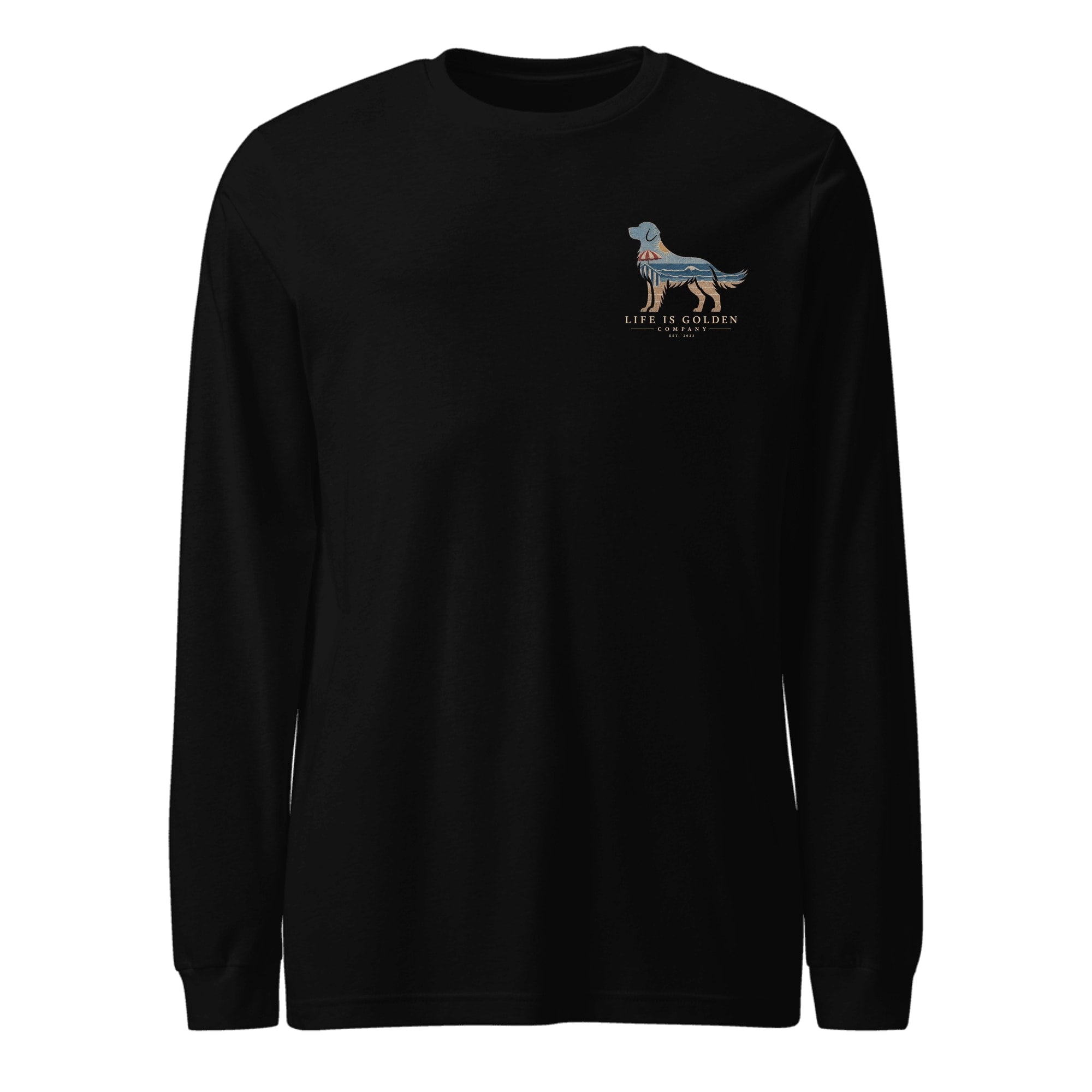 The Beach Day Golden Long Sleeve — Black Heather (front)