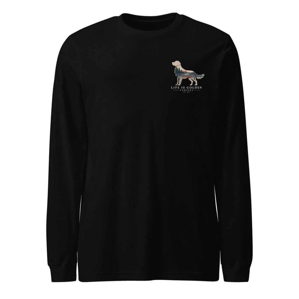 The Still Water Golden Long Sleeve — Black Heather (front)