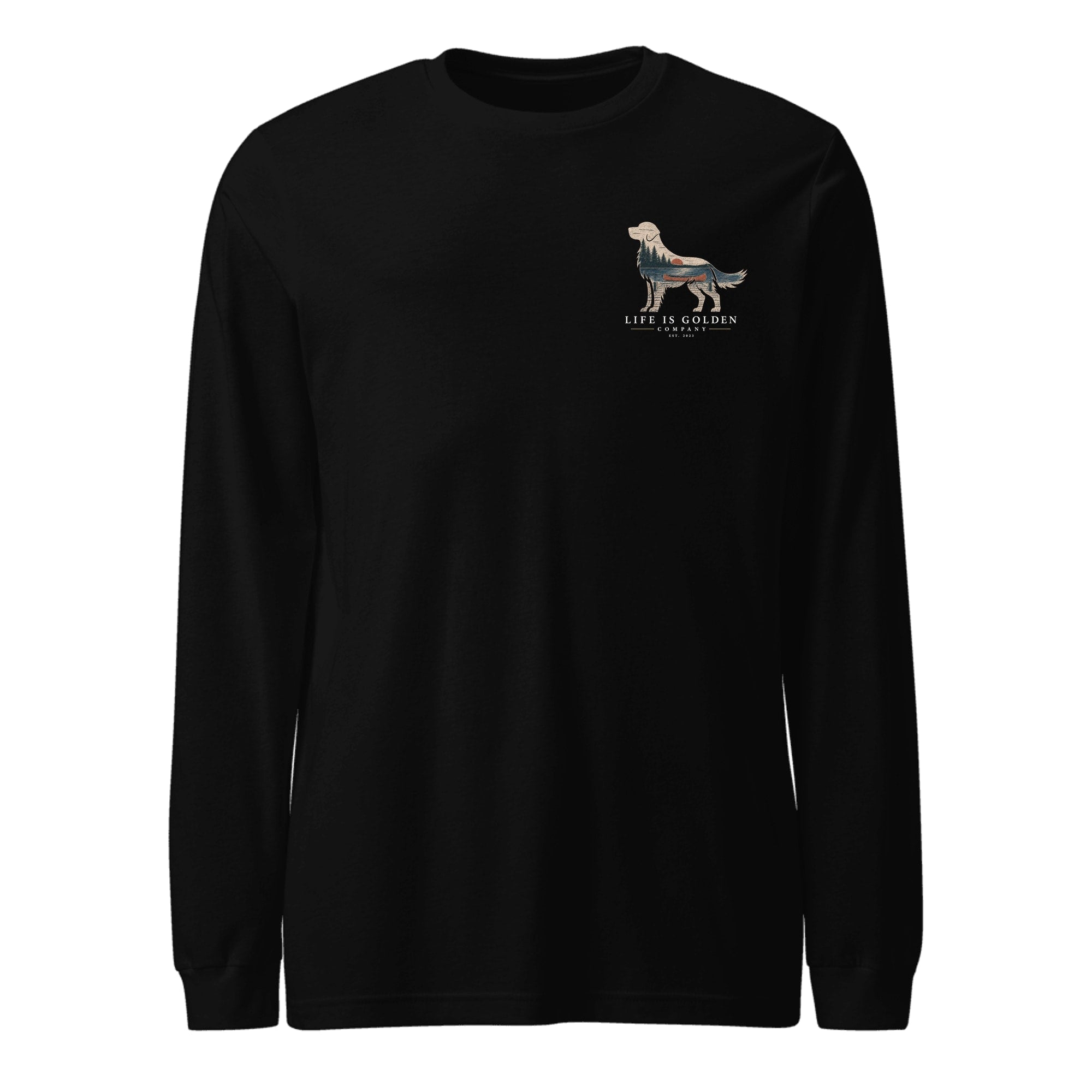 The Still Water Golden Long Sleeve — Black Heather (front)