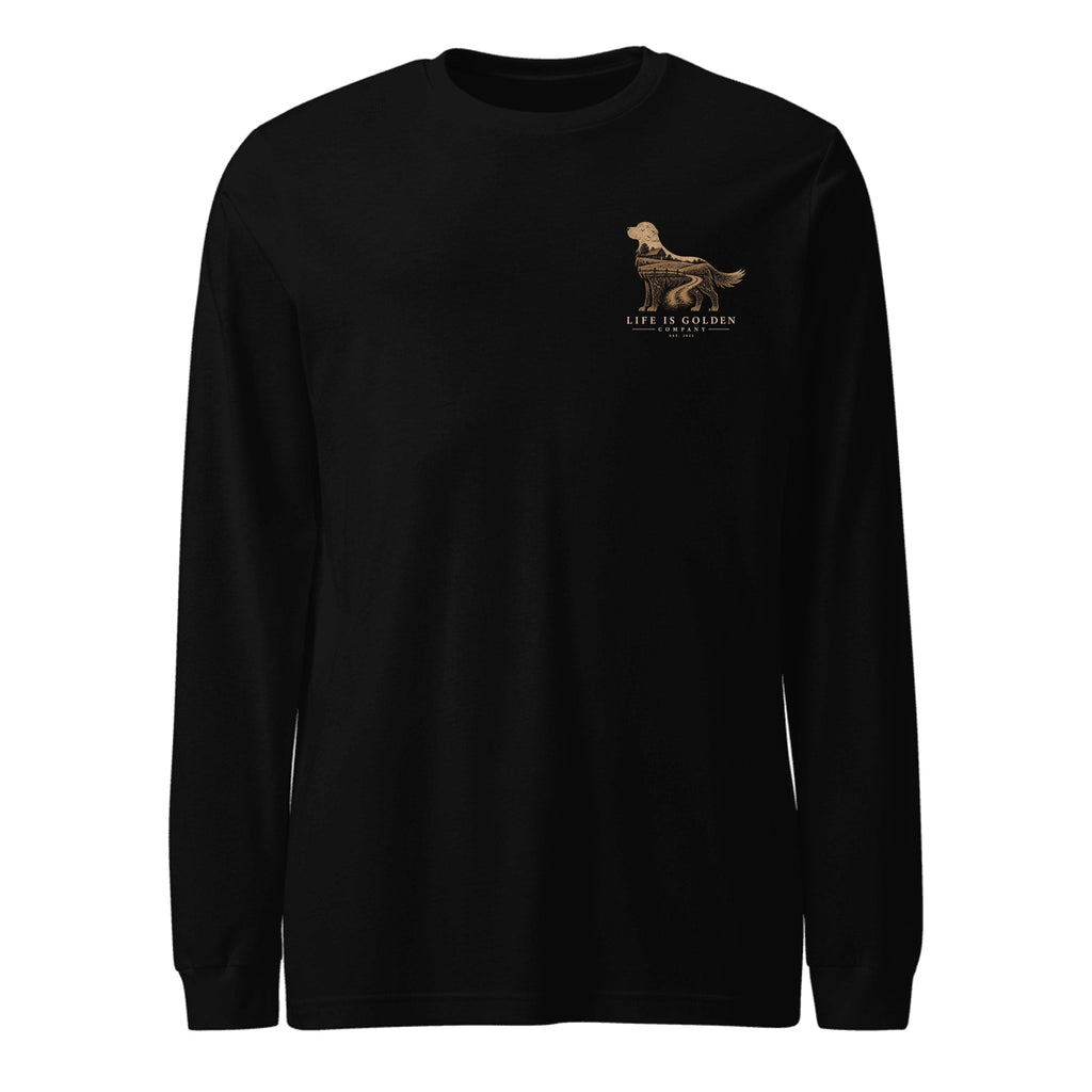 The Homestead Golden Long Sleeve — Black Heather (front)