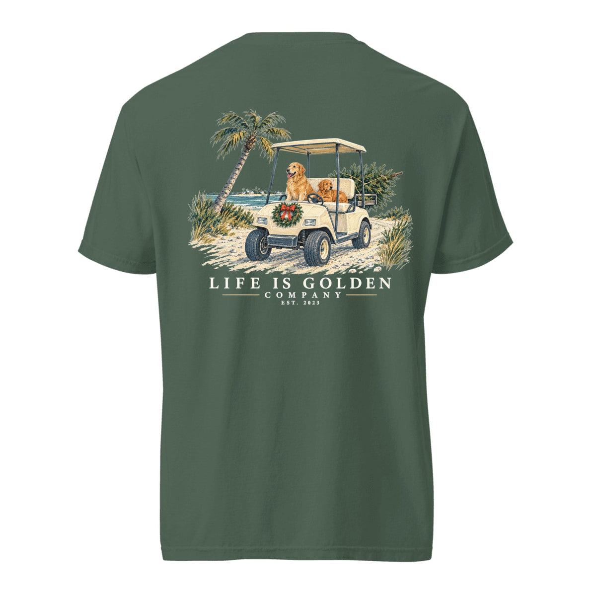 Coastal Christmas Ride Heavyweight Tee — Blue Spruce