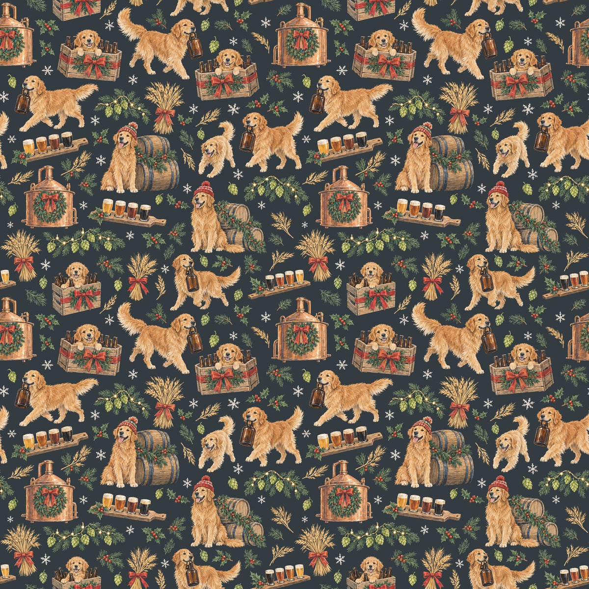 Brewmaster's Christmas Wrapping Paper — the print, a 24 in square