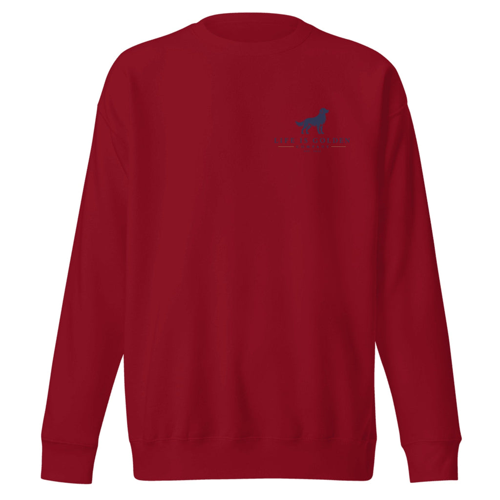 The Woody Crewneck — Cardinal (front)