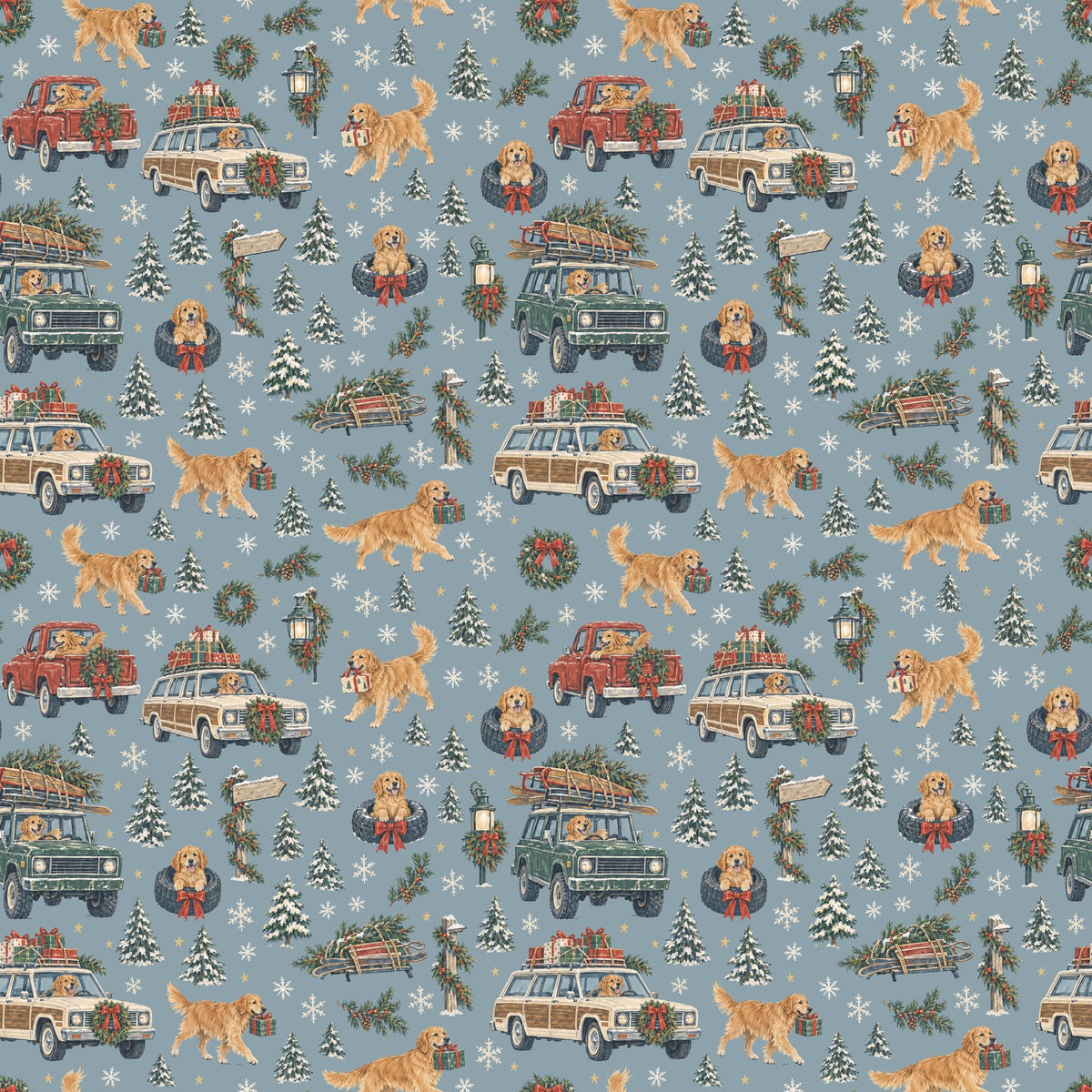 Christmas Convoy Wrapping Paper — the print, a 24 in square