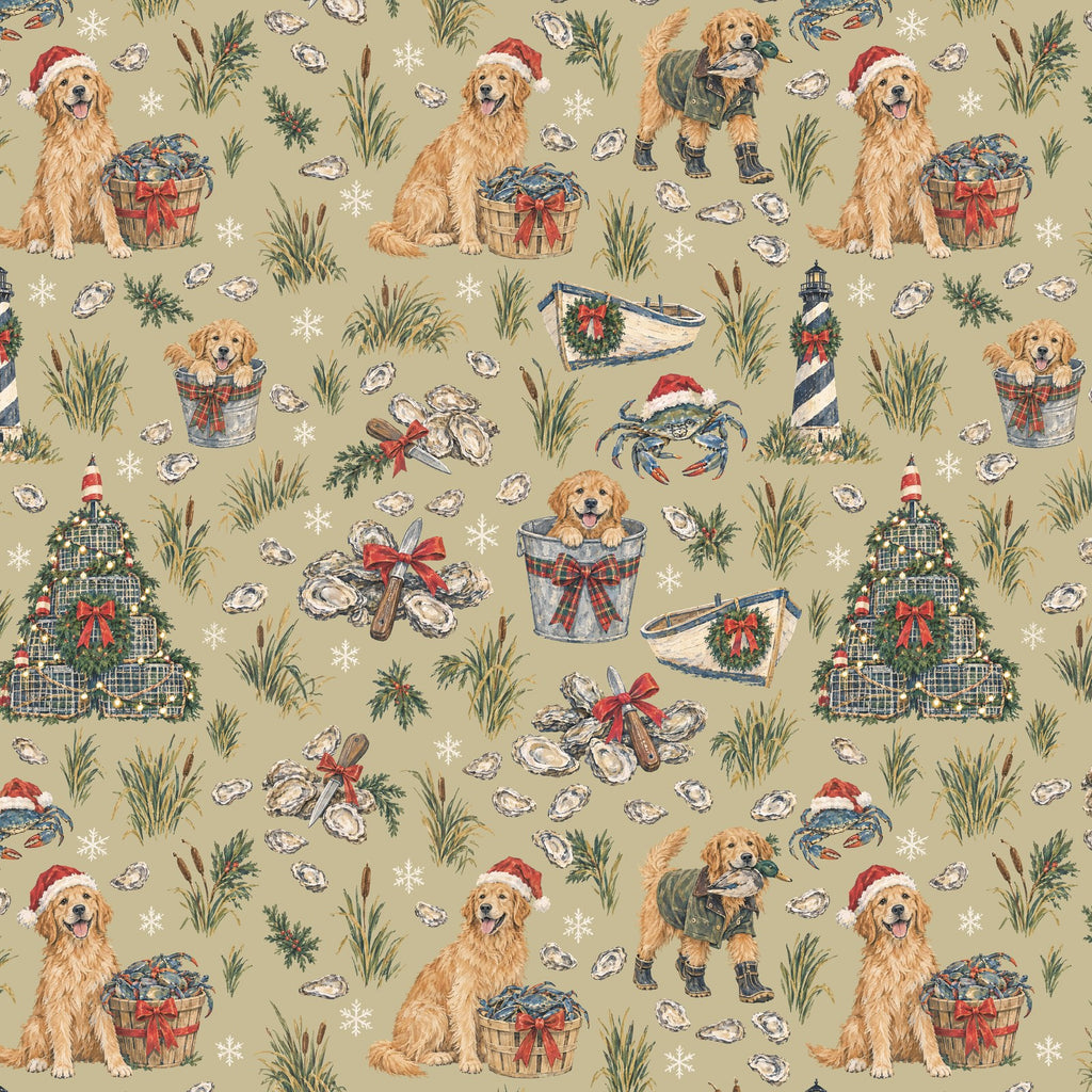 Crab Pot Christmas Wrapping Paper — the print, a 24 in square