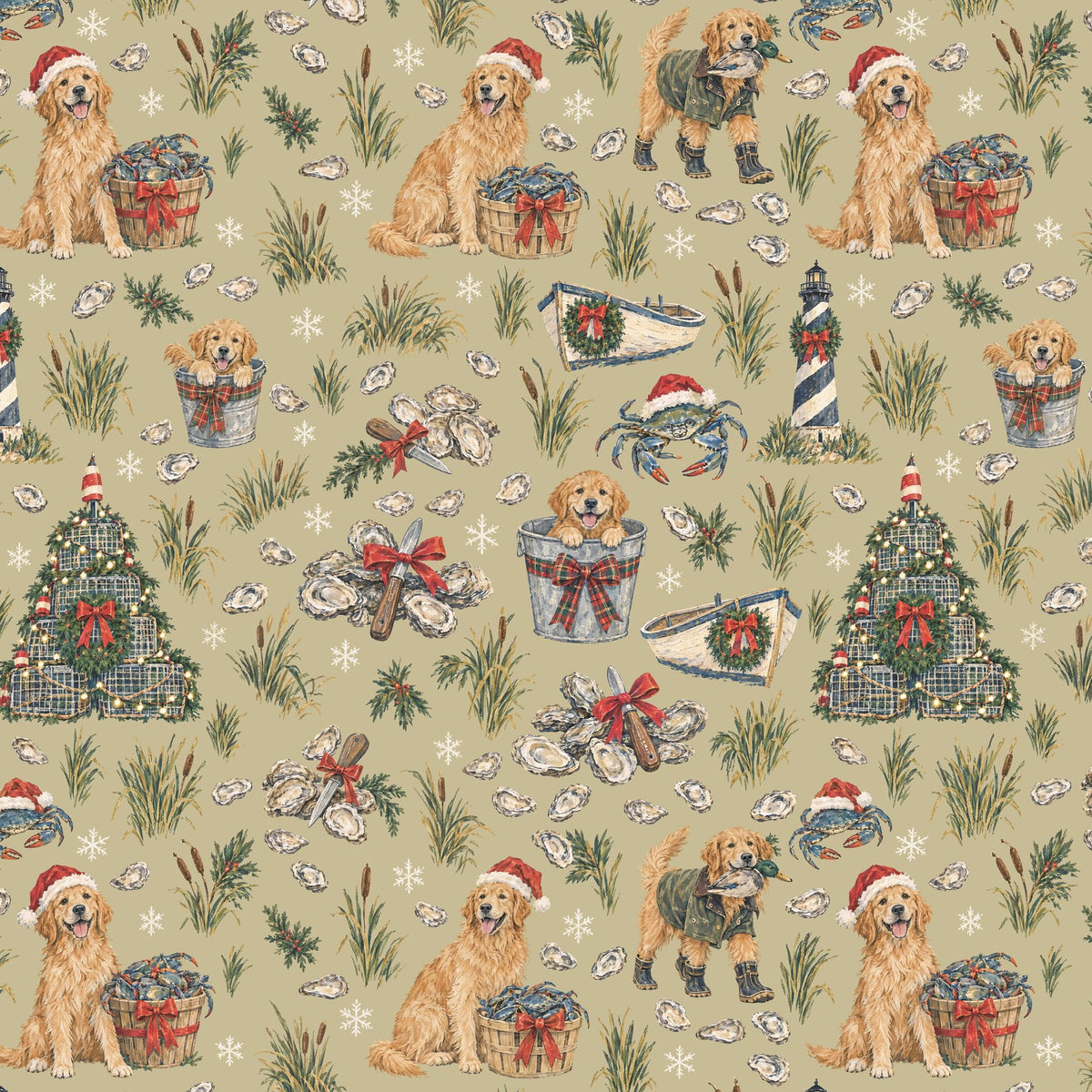 Crab Pot Christmas Wrapping Paper — the print, a 24 in square