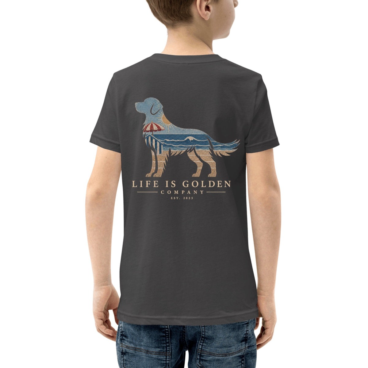 The Beach Day Golden Youth Tee — Dark Grey Heather