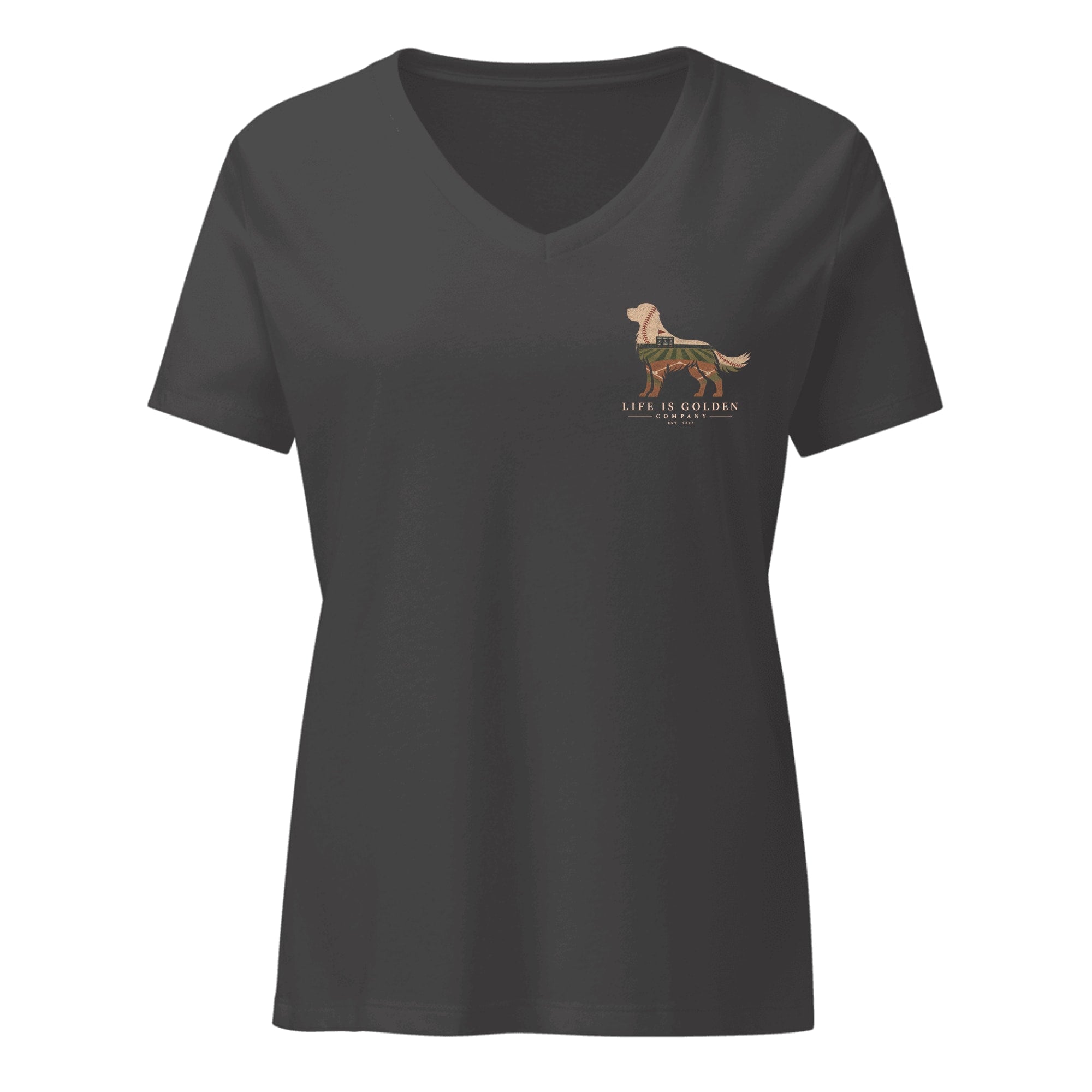 The Home Team Golden Women's V-Neck — Dark Grey Heather (front)