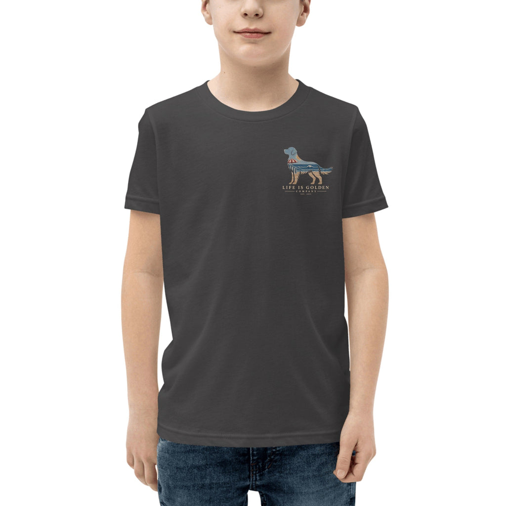 The Beach Day Golden Youth Tee — Dark Grey Heather (front)