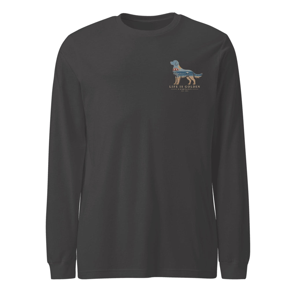 The Beach Day Golden Long Sleeve — Dark Grey Heather (front)