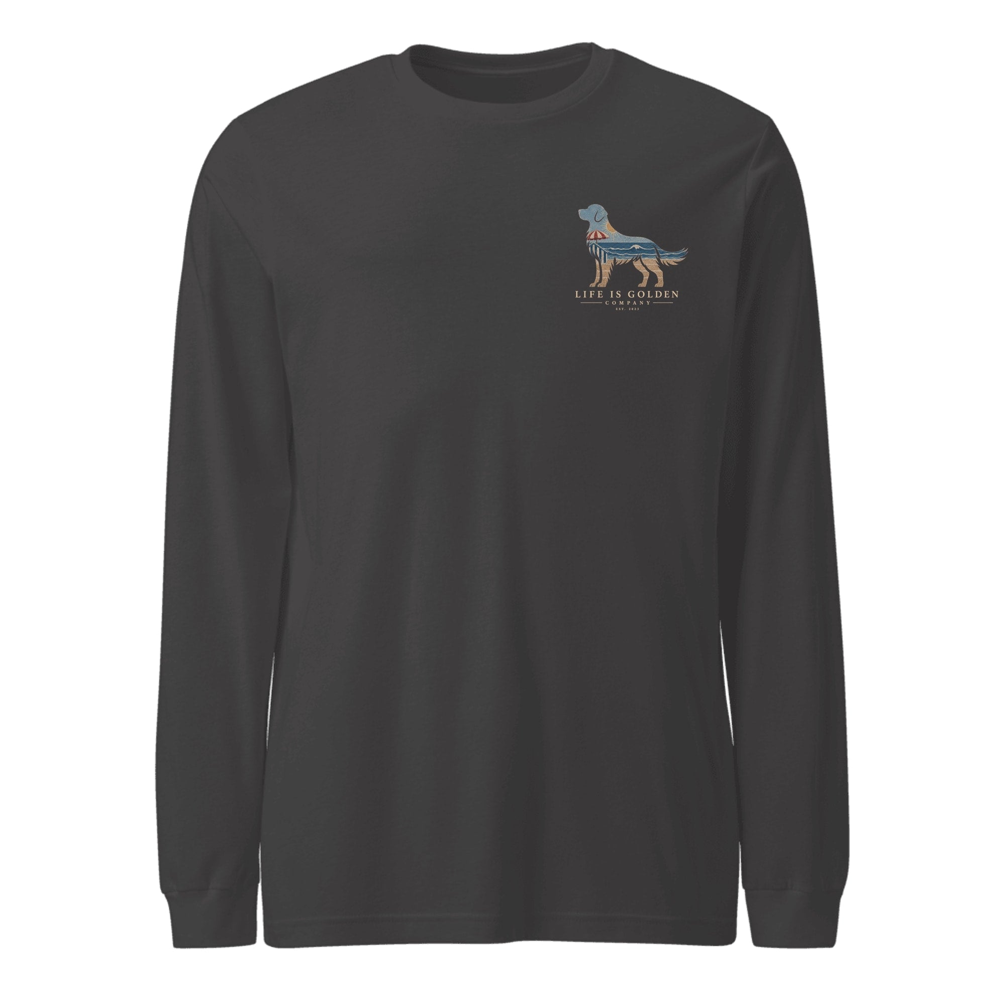 The Beach Day Golden Long Sleeve — Dark Grey Heather (front)