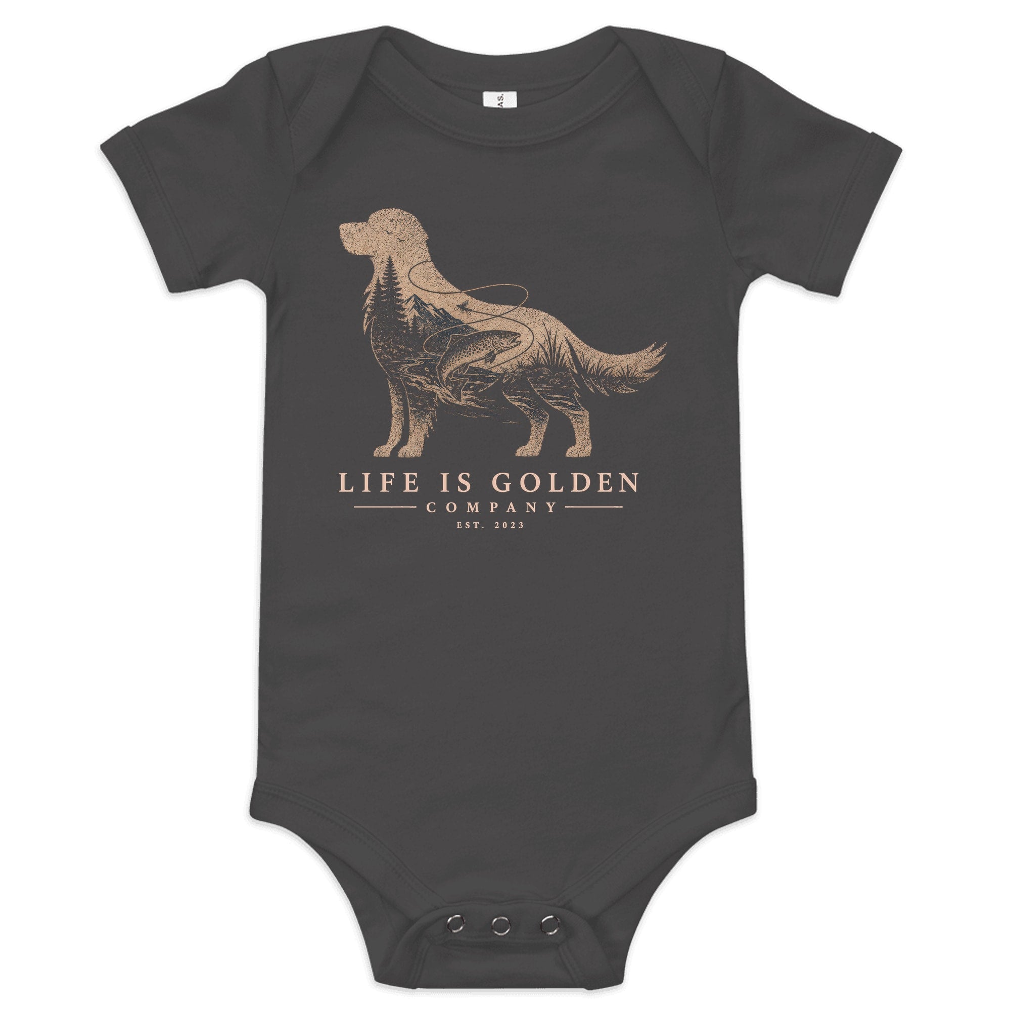 The Riverbend Golden Onesie — Dark Grey Heather