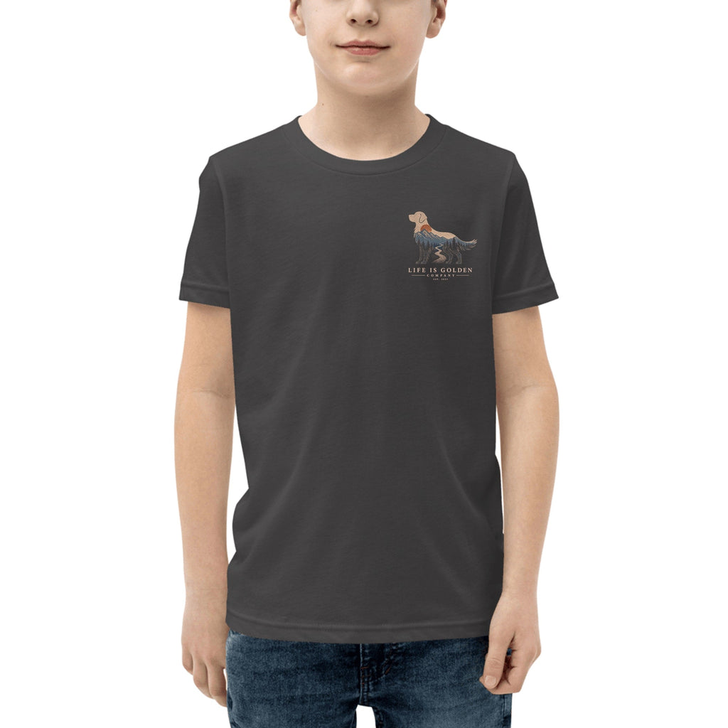 The High Country Golden Youth Tee — Dark Grey Heather (front)