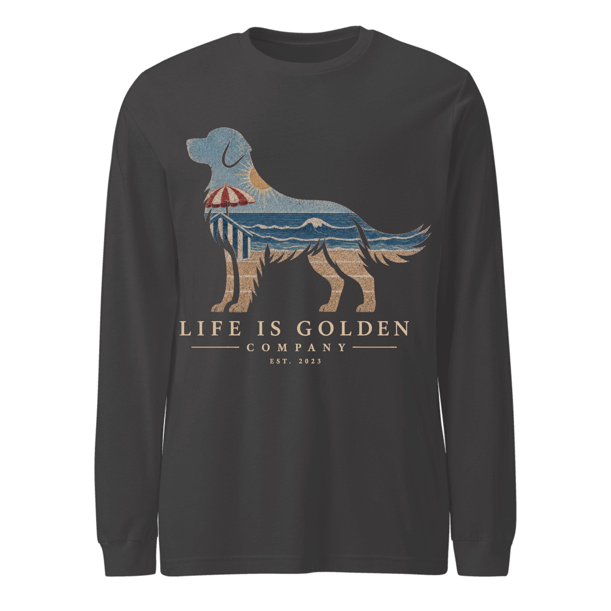 The Beach Day Golden Long-Sleeve — Dark Grey Heather