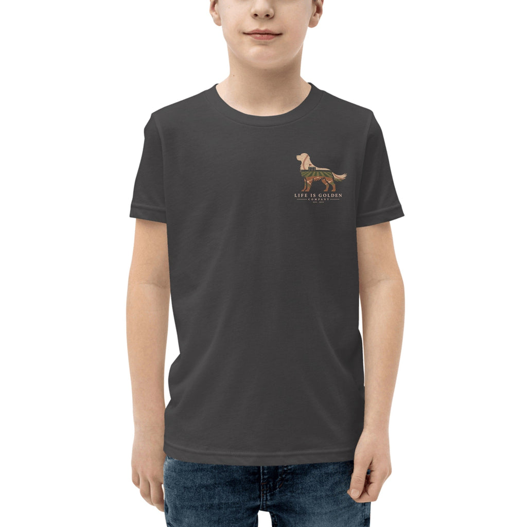 The Home Team Golden Youth Tee — Dark Grey Heather (front)