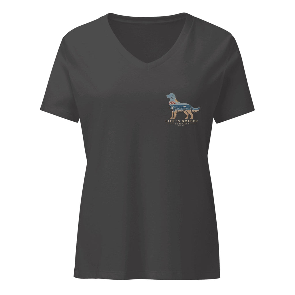 The Beach Day Golden Tee — Women's V-Neck — Dark Grey Heather (front)
