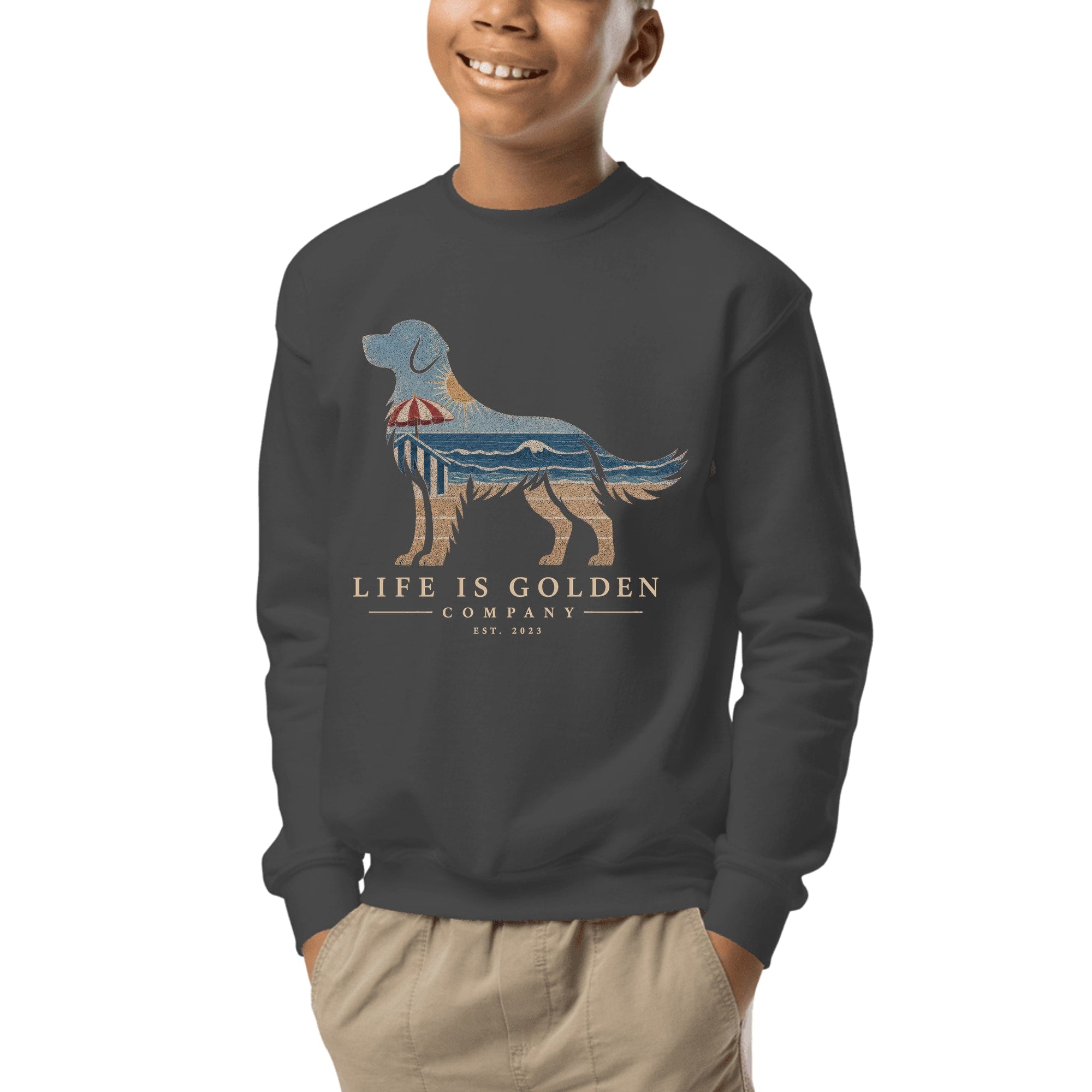 The Beach Day Golden Youth Crewneck — Dark Heather