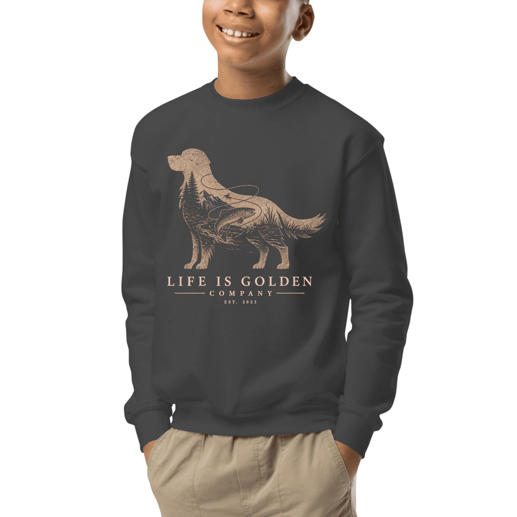 The Riverbend Golden Youth Crewneck — Dark Heather