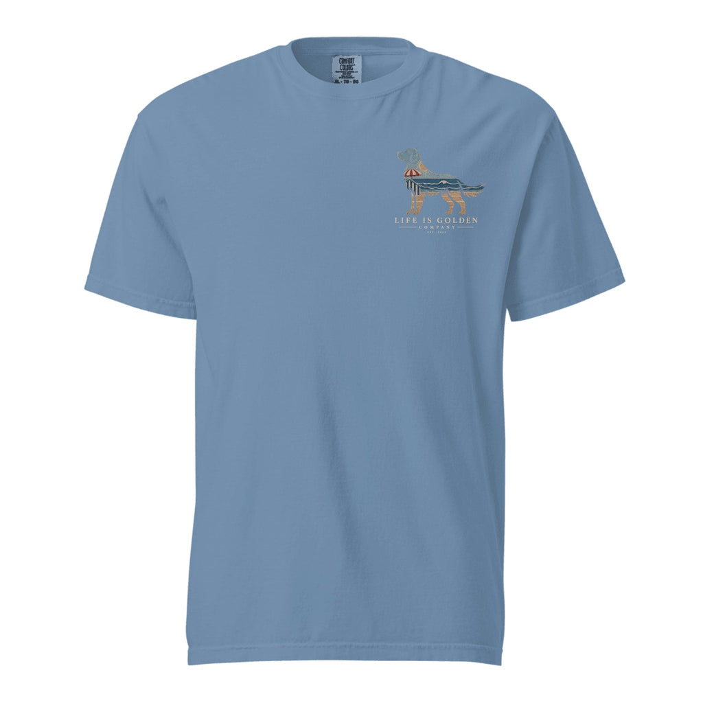 The Beach Day Golden Tee — Heavyweight Tee — Denim (front)