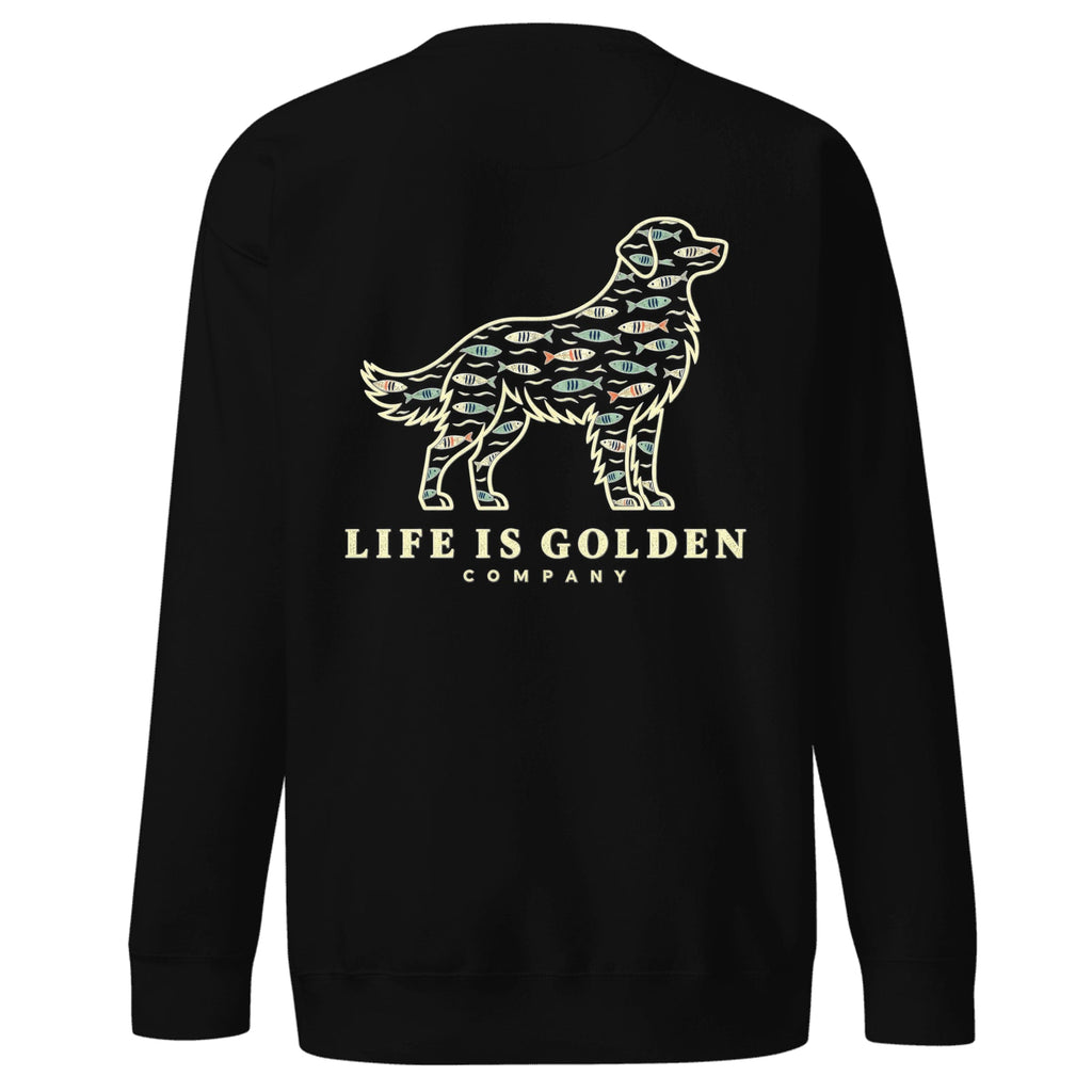 Fish Pattern Golden Crewneck — Black