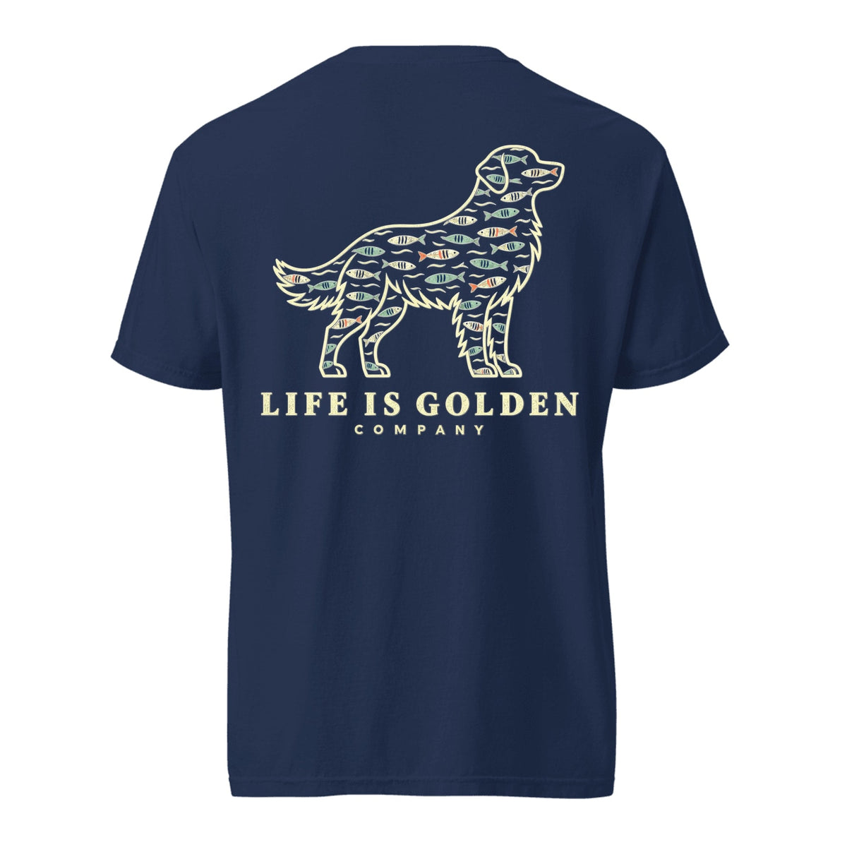 Fish Pattern Golden Heavyweight Tee — True Navy