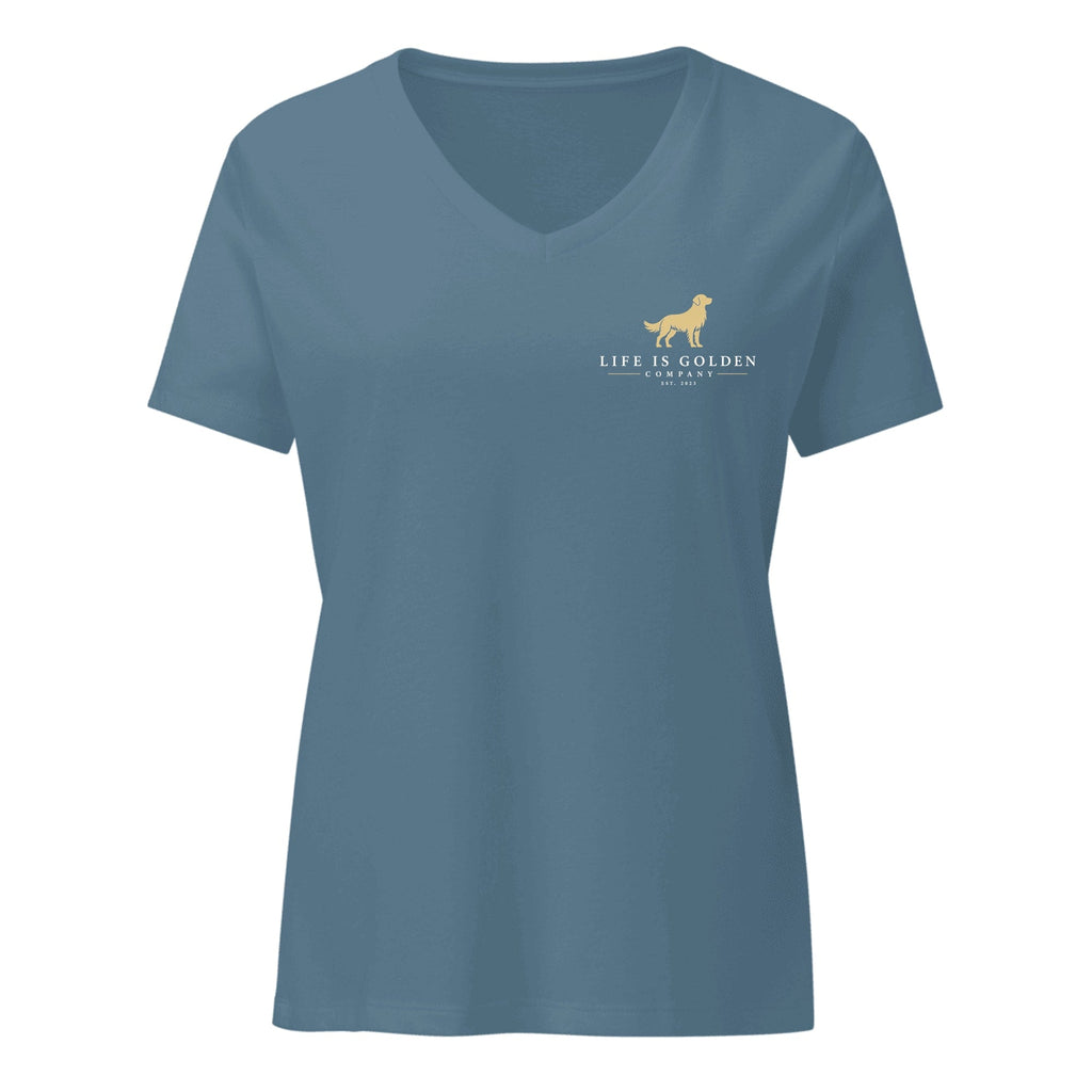 Wreath Greeter Women’s V-Neck — Heather Slate (front)