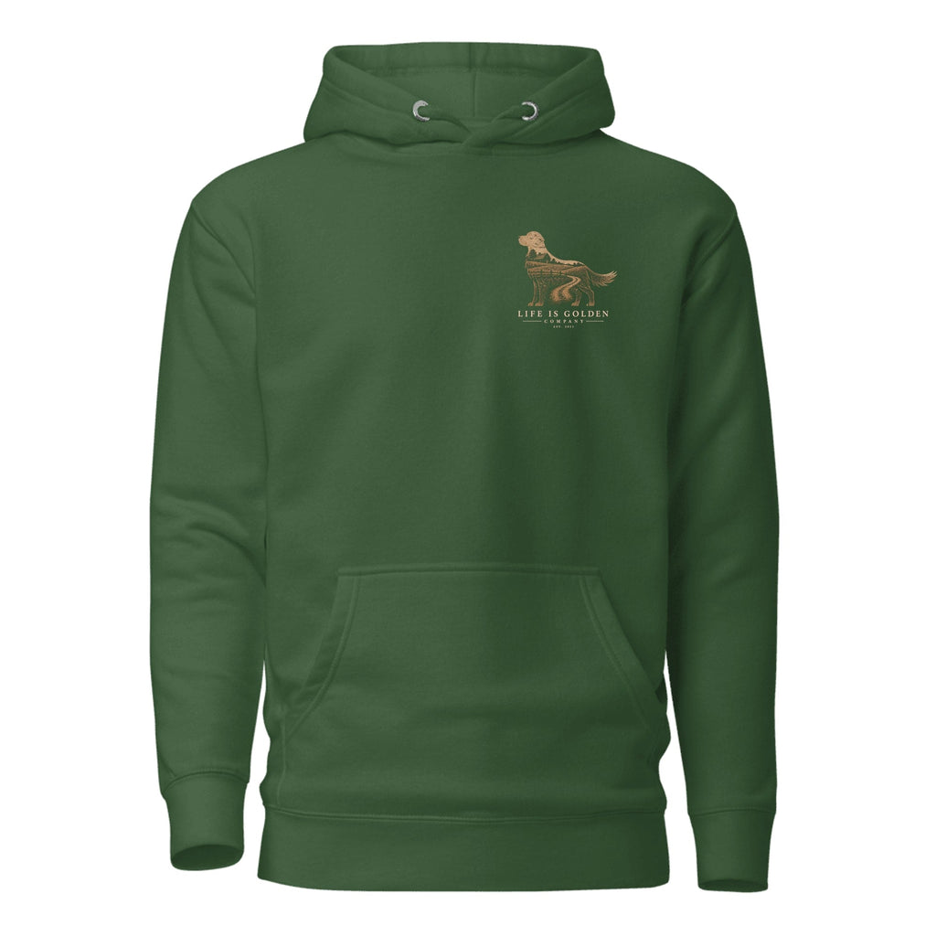 The Homestead Golden Hoodie — Forest Green (front)