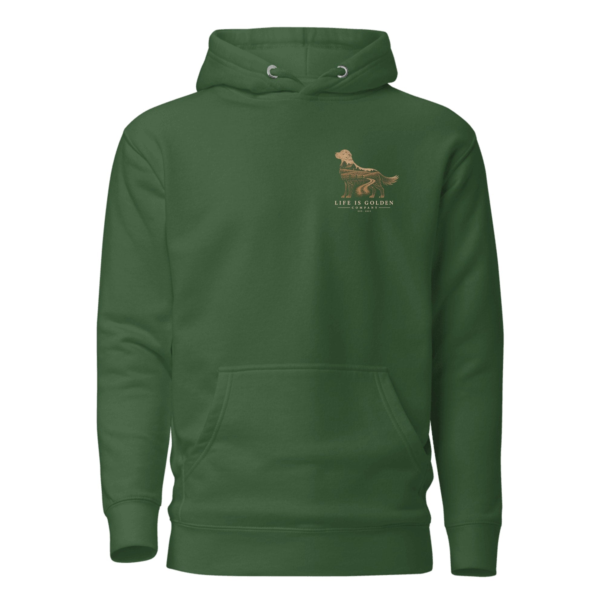 The Homestead Golden Hoodie — Forest Green (front)